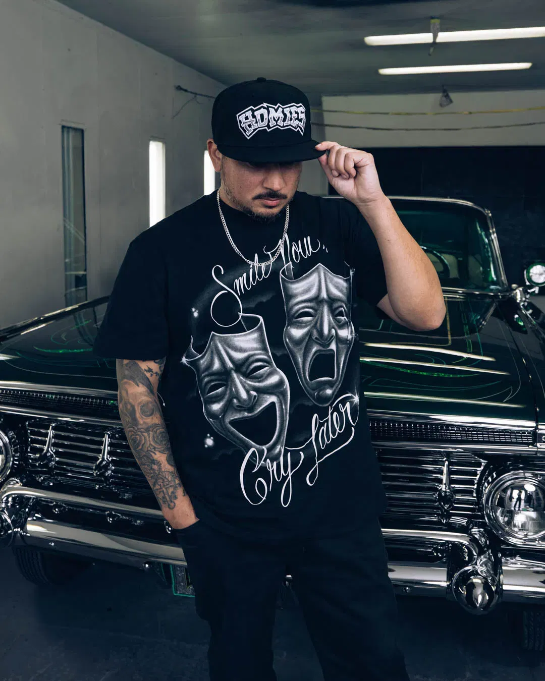 HOMIES X SP SP x Homies Smile Now Cry Later Mens Short Sleeve Shirt (Black/Silver)
