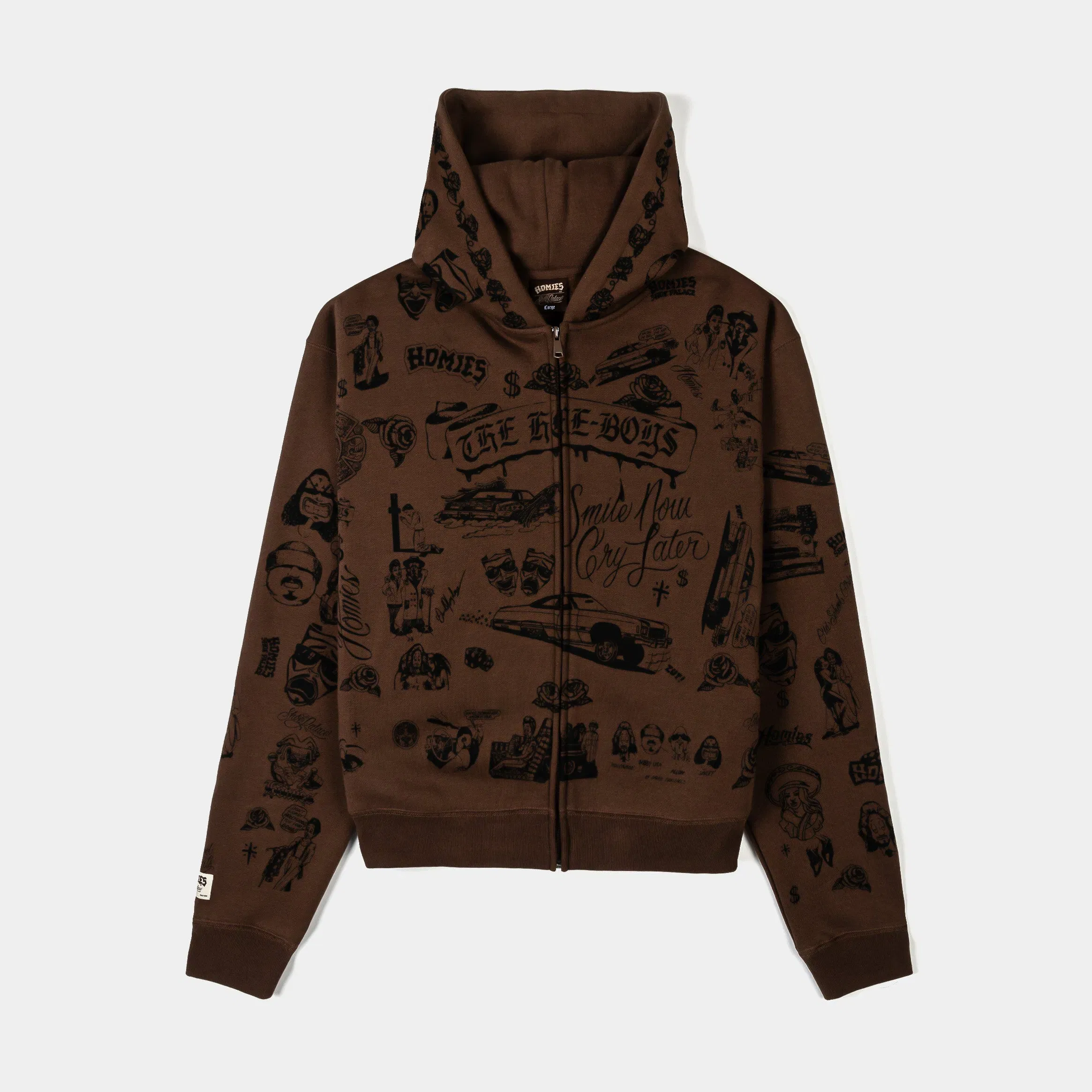 HOMIES X SP SP x Homies All Over Print Zip Up Fleece Mens Hoodie (Brown/Black)