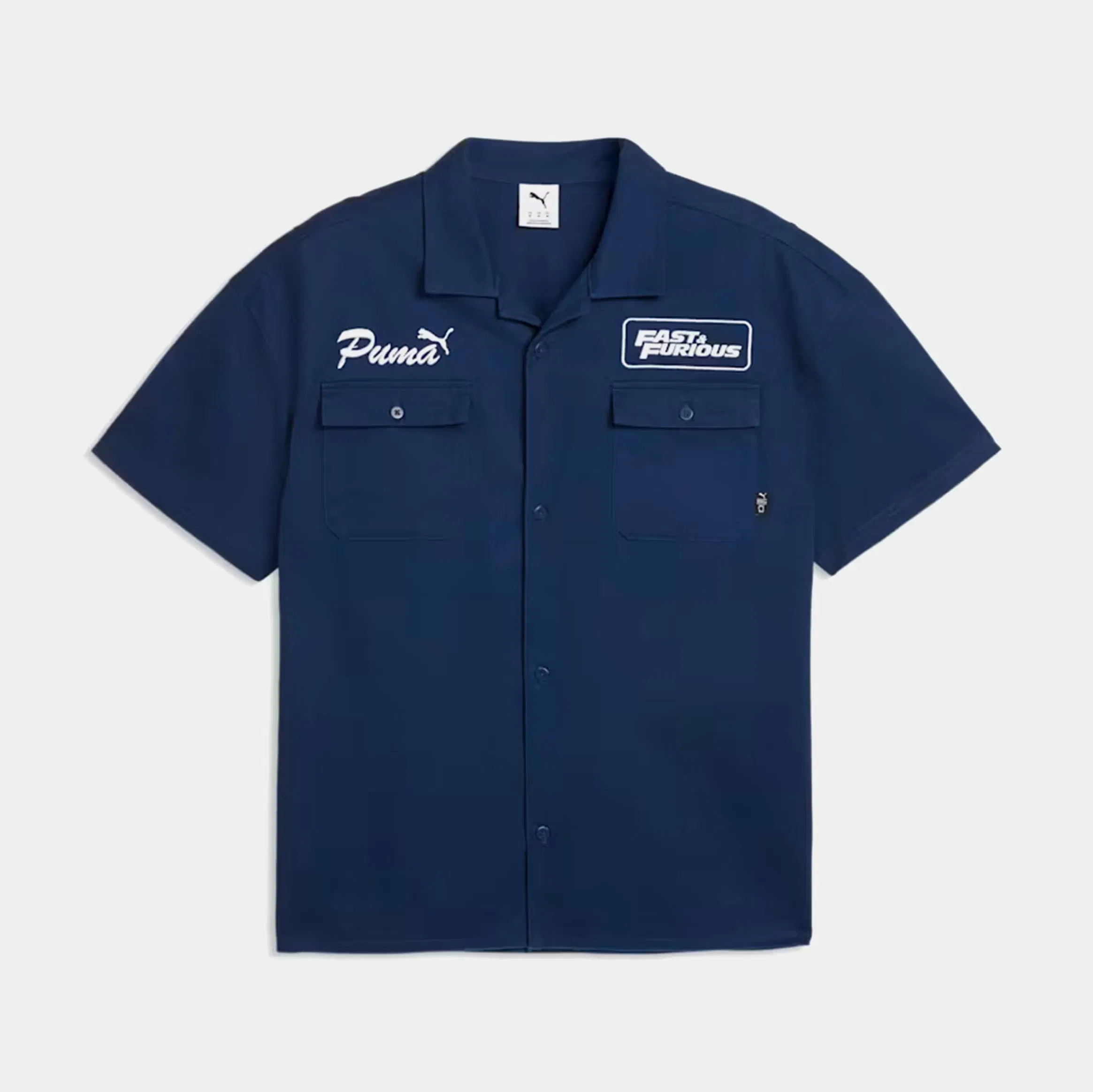 Puma Fast & Furious Mechanic Button Up Mens Short Sleeve Shirt (Blue/White)