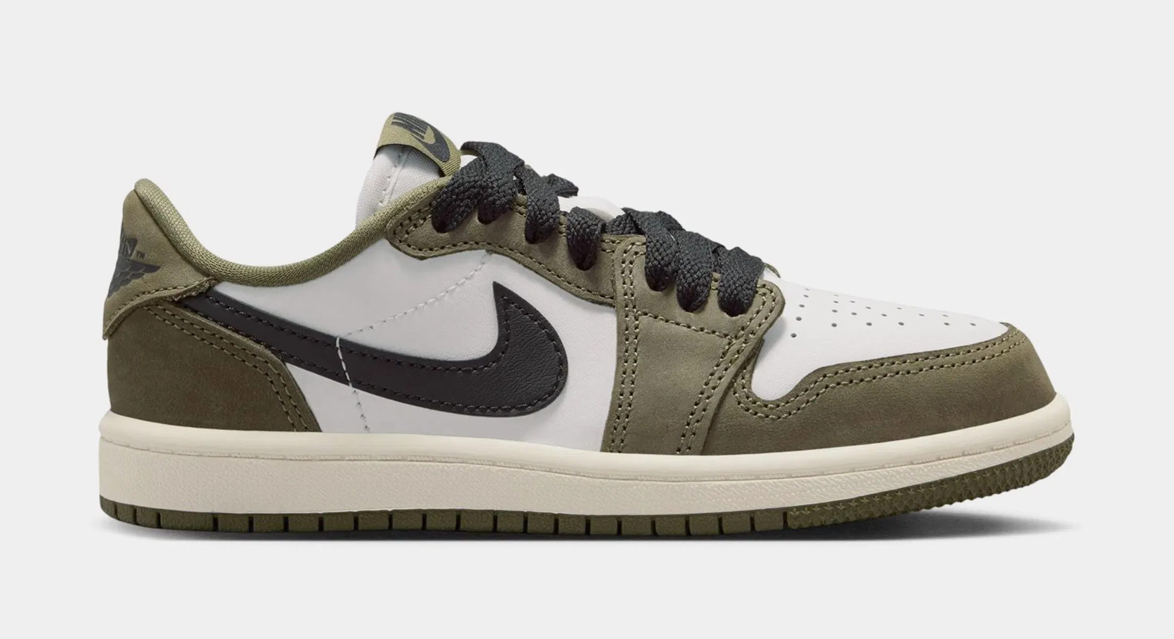Air Jordan 1 Low OG Medium Olive And Summit White Preschool Lifesyle Shoes (Medium Olive/Black/Summit White/Sail)