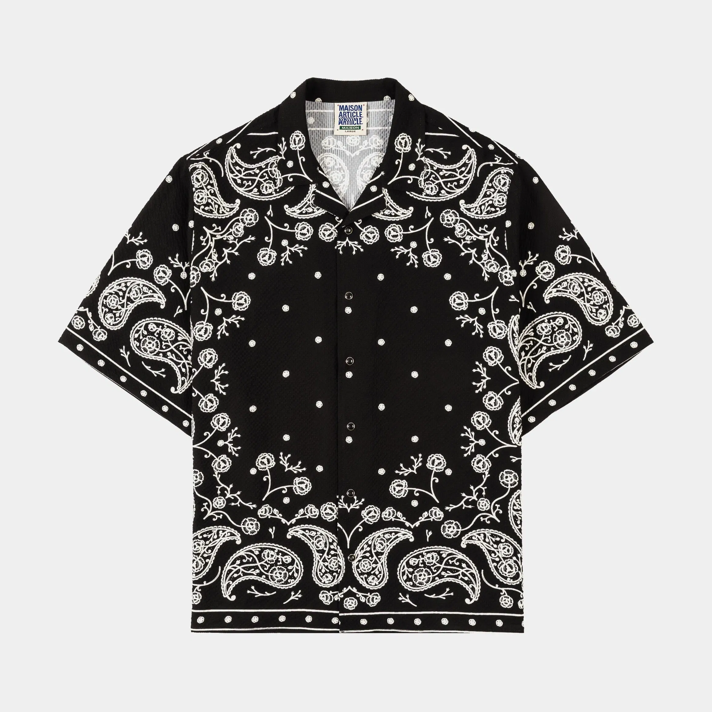 MAISON ARTICLE Paisley Seersucker Mens Short Sleeve Shirt (Black/White)