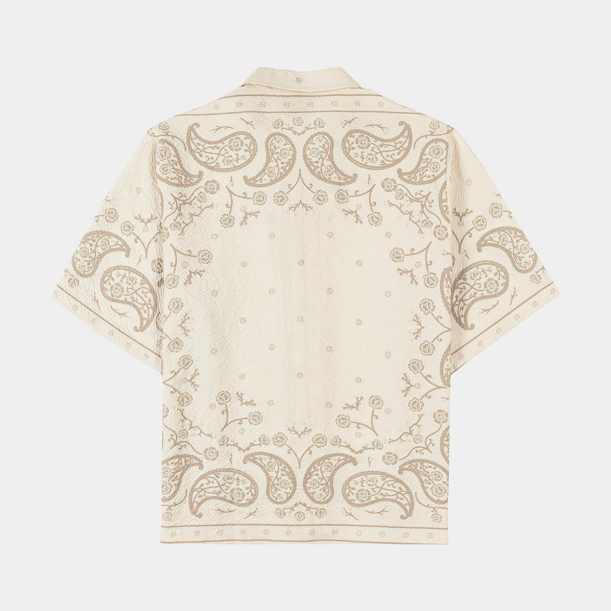 MAISON ARTICLE Paisley Seersucker Mens Short Sleeve Shirt (Beige)