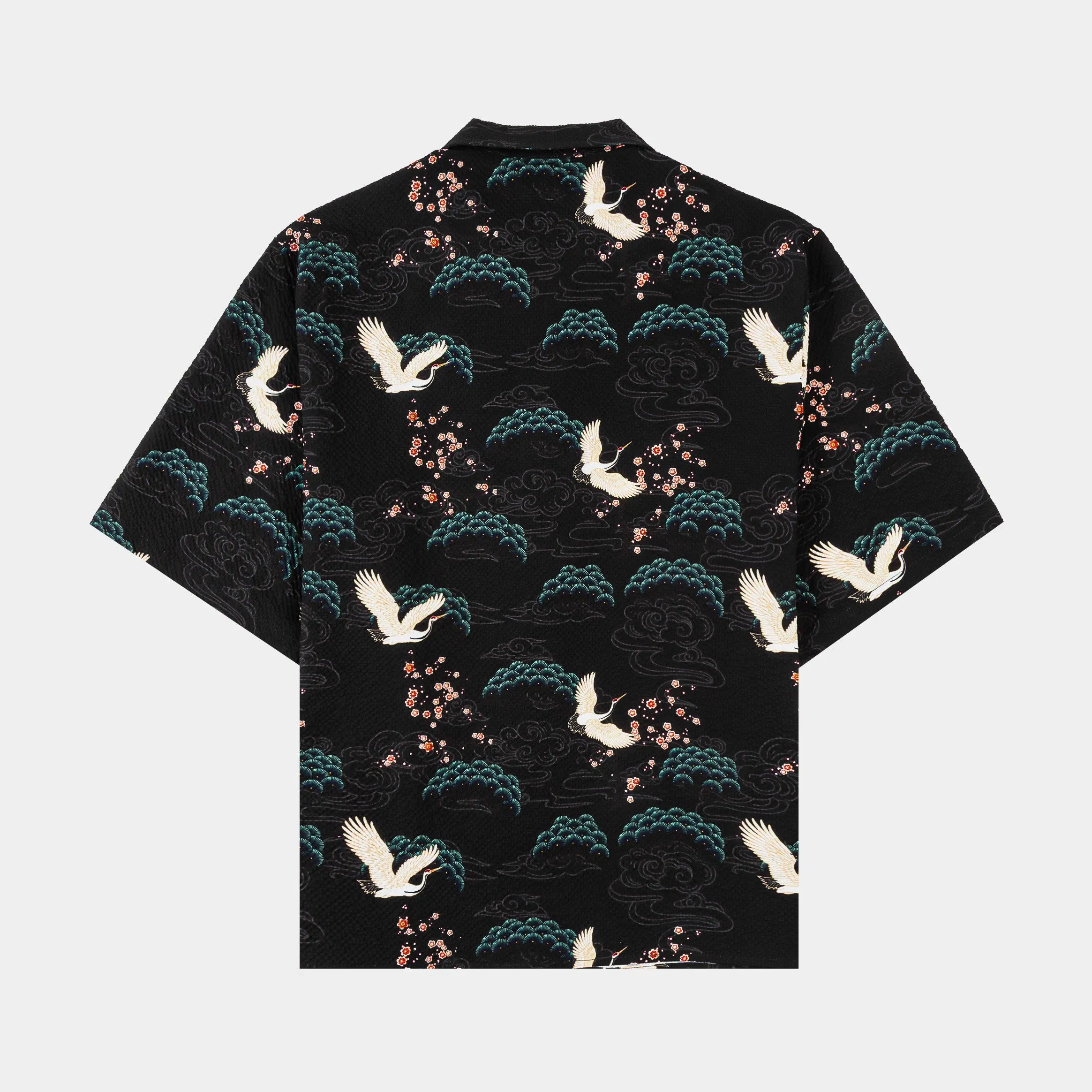MAISON ARTICLE Cranes Seersucker Mens Short Sleeve Shirt (Black/Green)