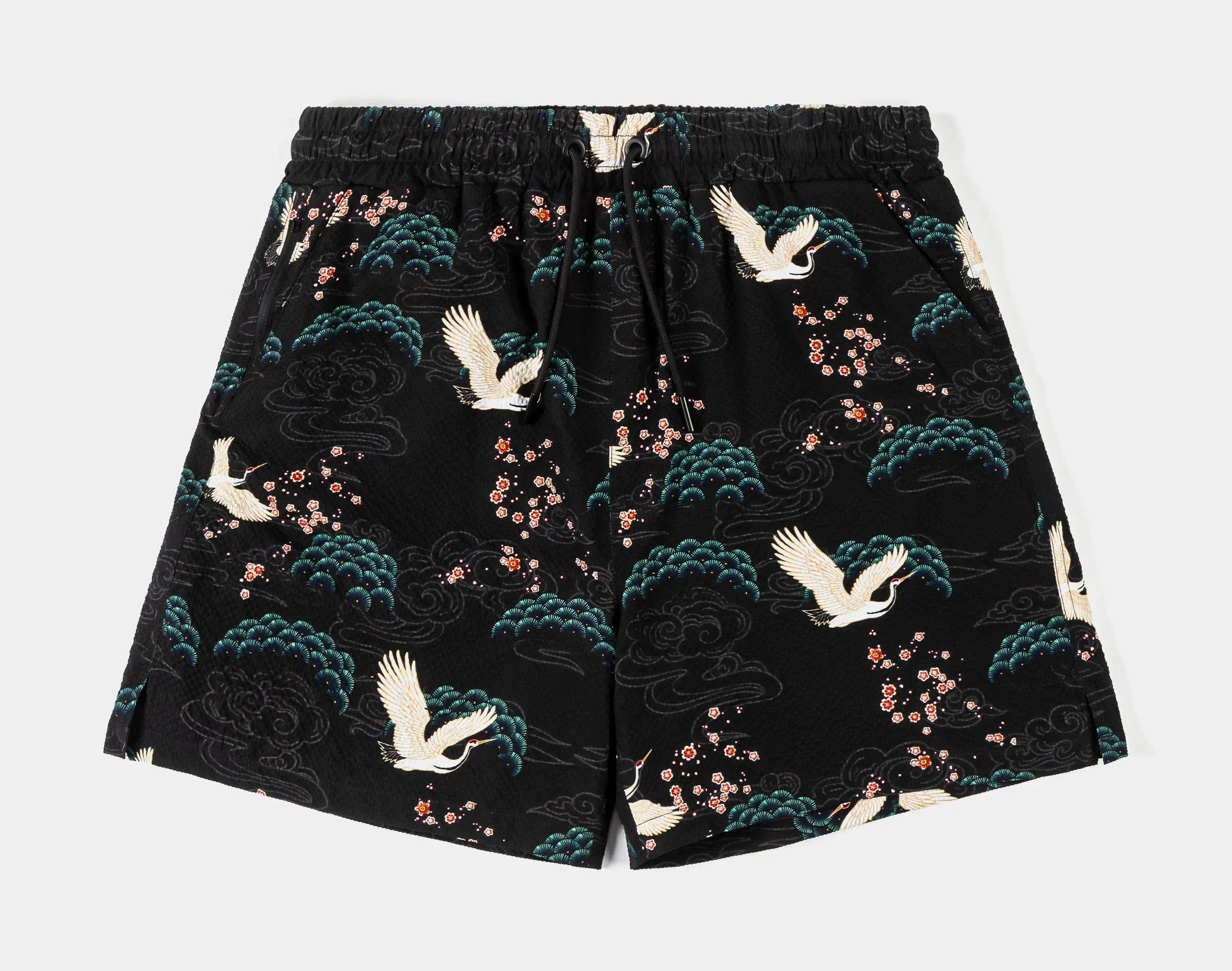 MAISON ARTICLE Cranes Seersucker Mens Shorts (Black/Green)