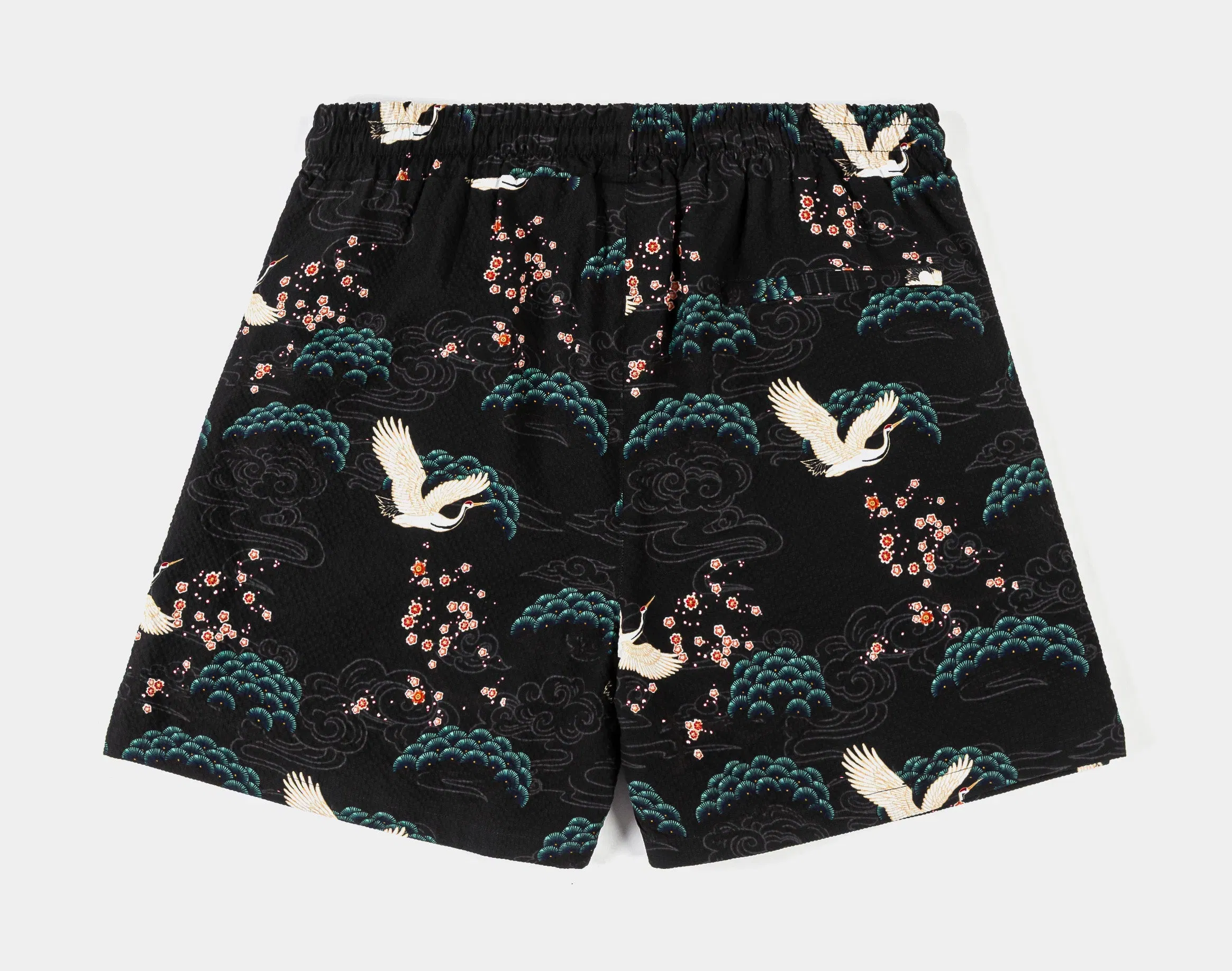 MAISON ARTICLE Cranes Seersucker Mens Shorts (Black/Green)