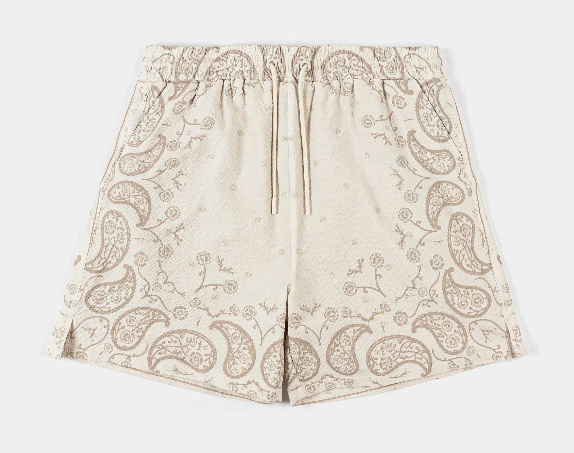 MAISON ARTICLE Paisley Seersucker Mens Shorts (Beige)