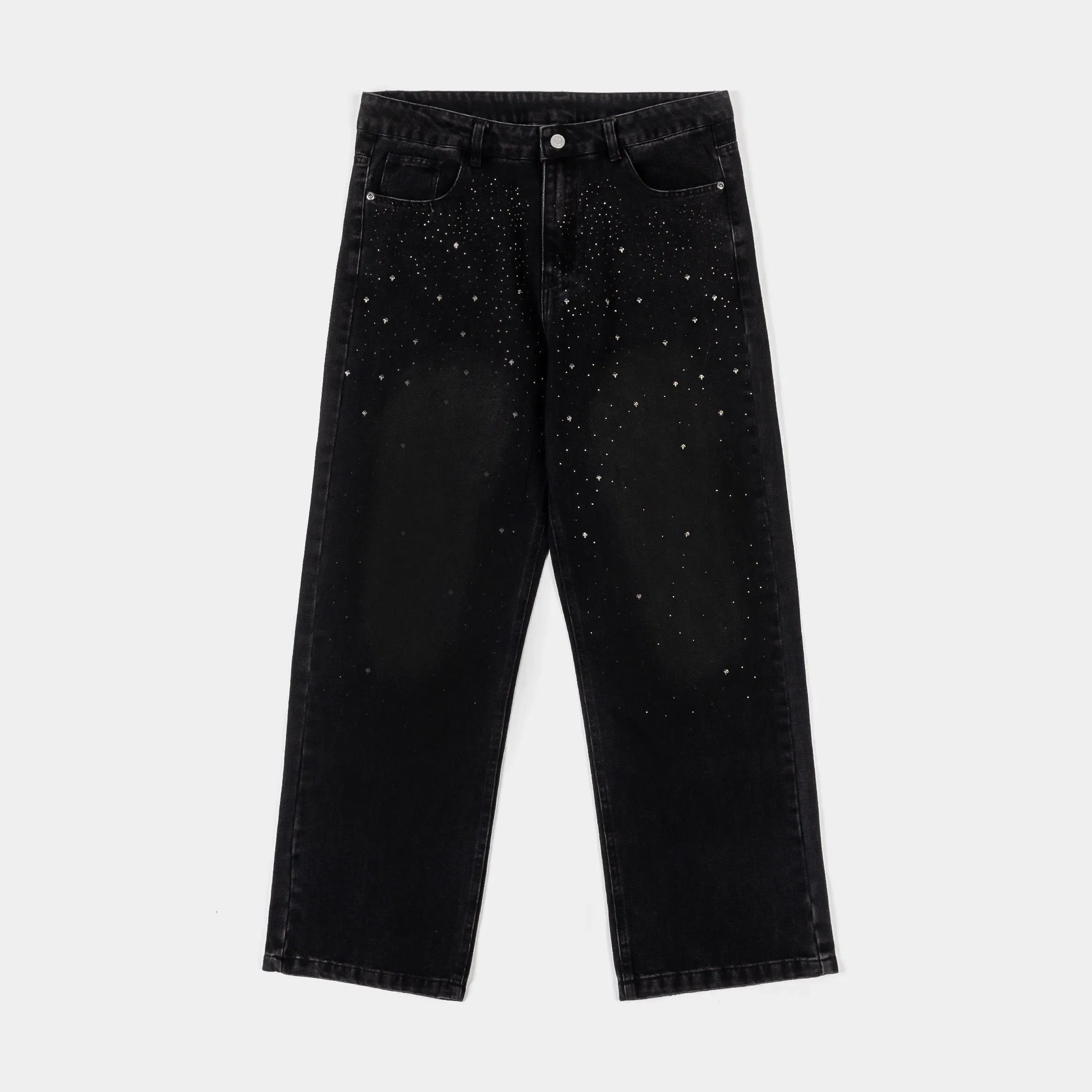 MAISON ARTICLE Rhinestone Denim Washed Mens Pants (Black/Black)