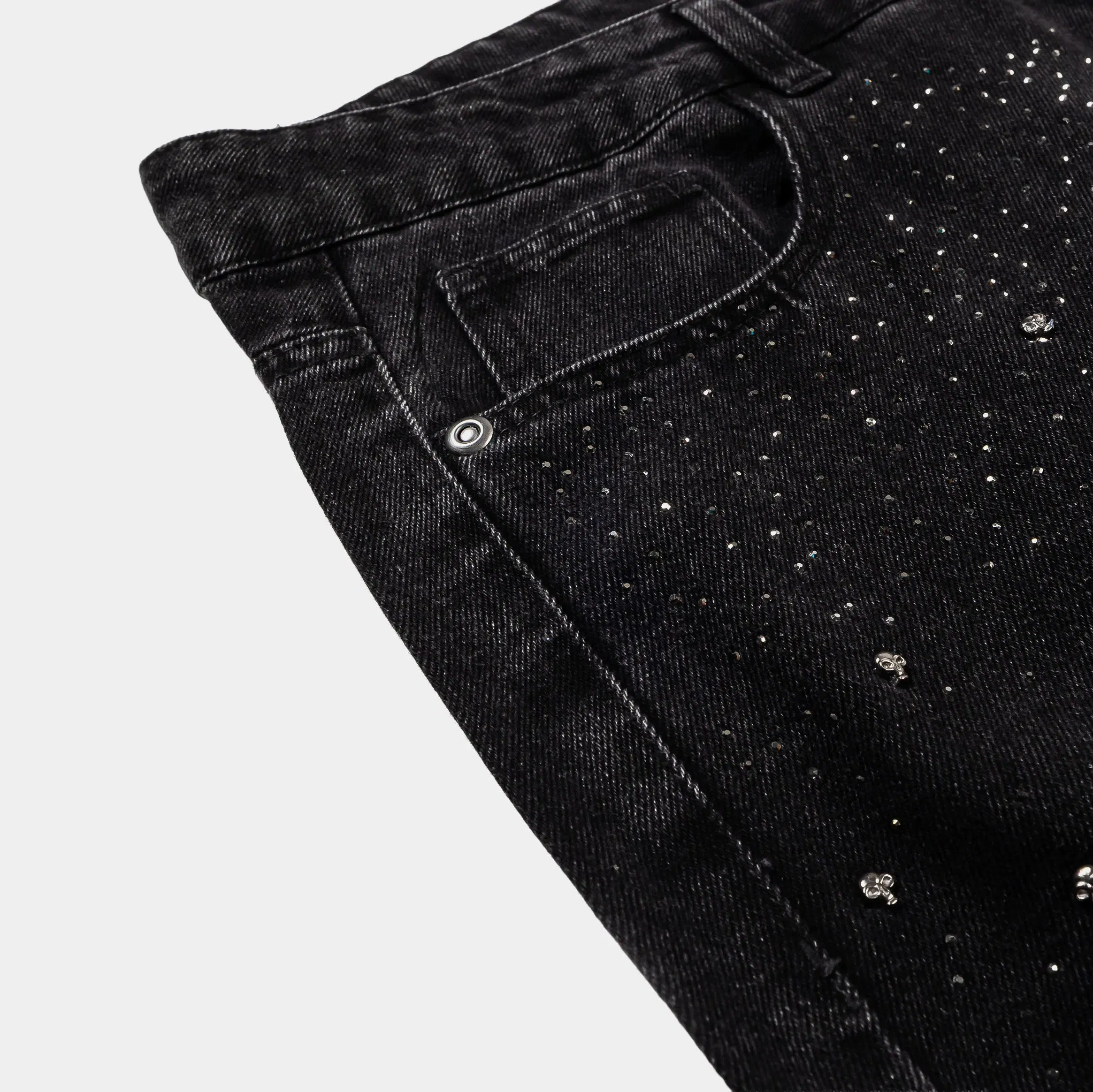 MAISON ARTICLE Rhinestone Denim Washed Mens Pants (Black/Black)