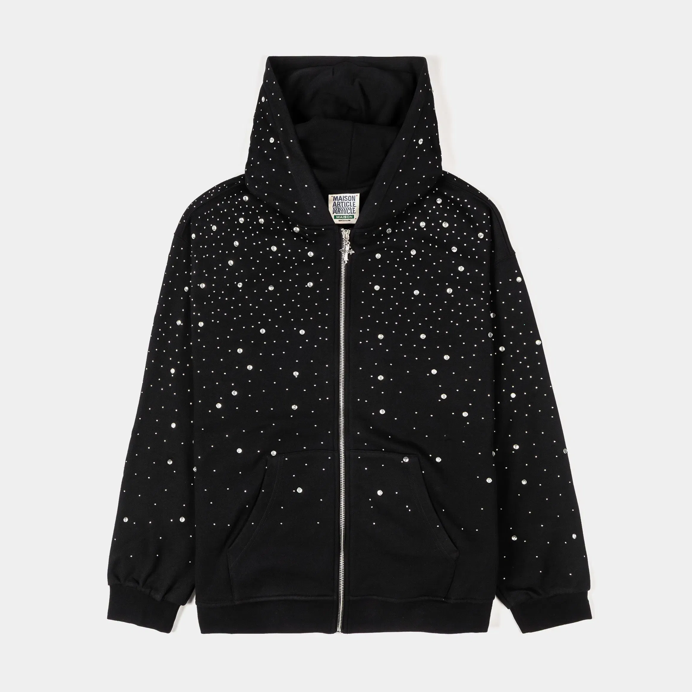 MAISON ARTICLE Gradient Studded Zip Up Mens Hoodie (Black/Black)
