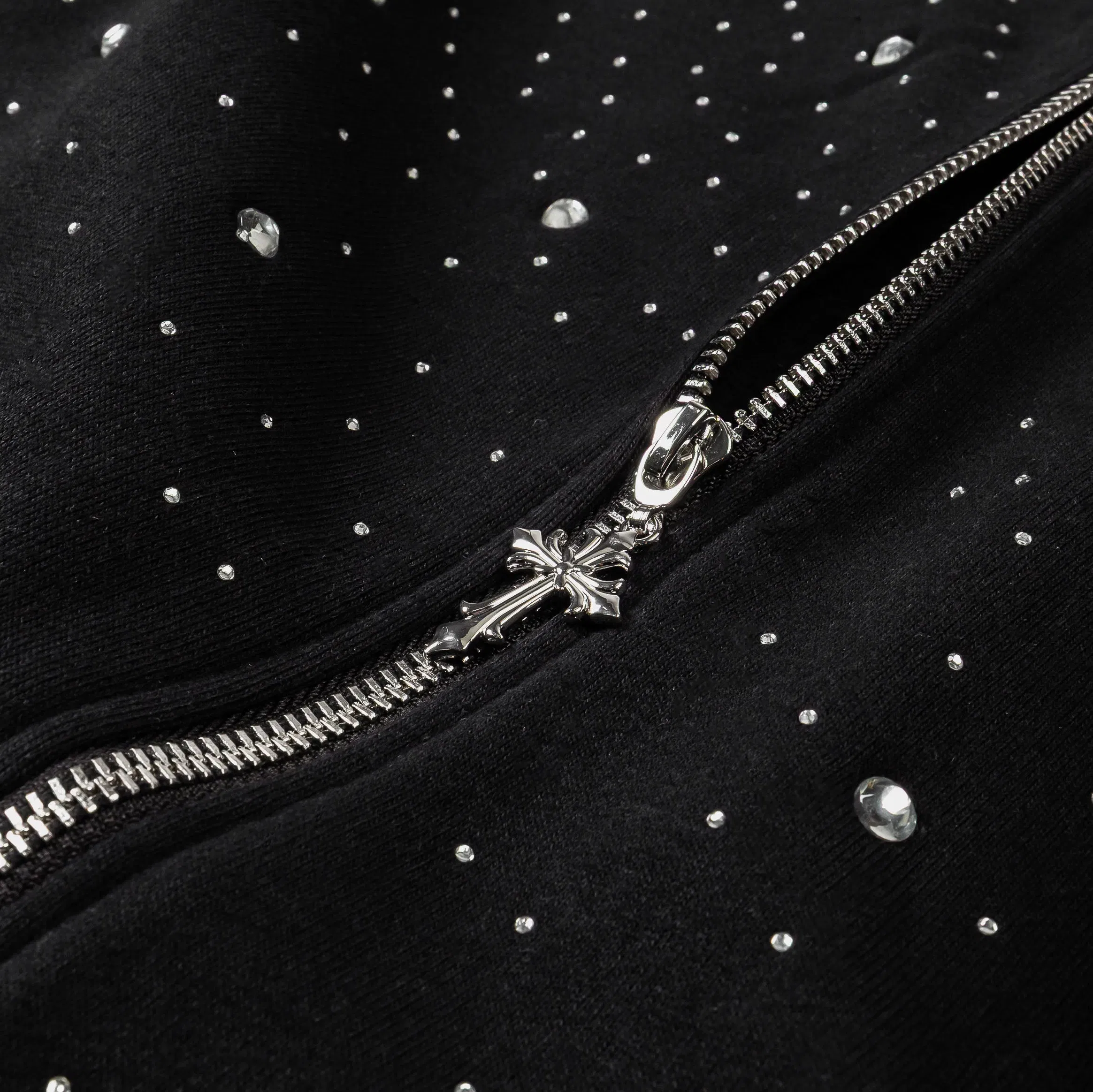 MAISON ARTICLE Gradient Studded Zip Up Mens Hoodie (Black/Black)
