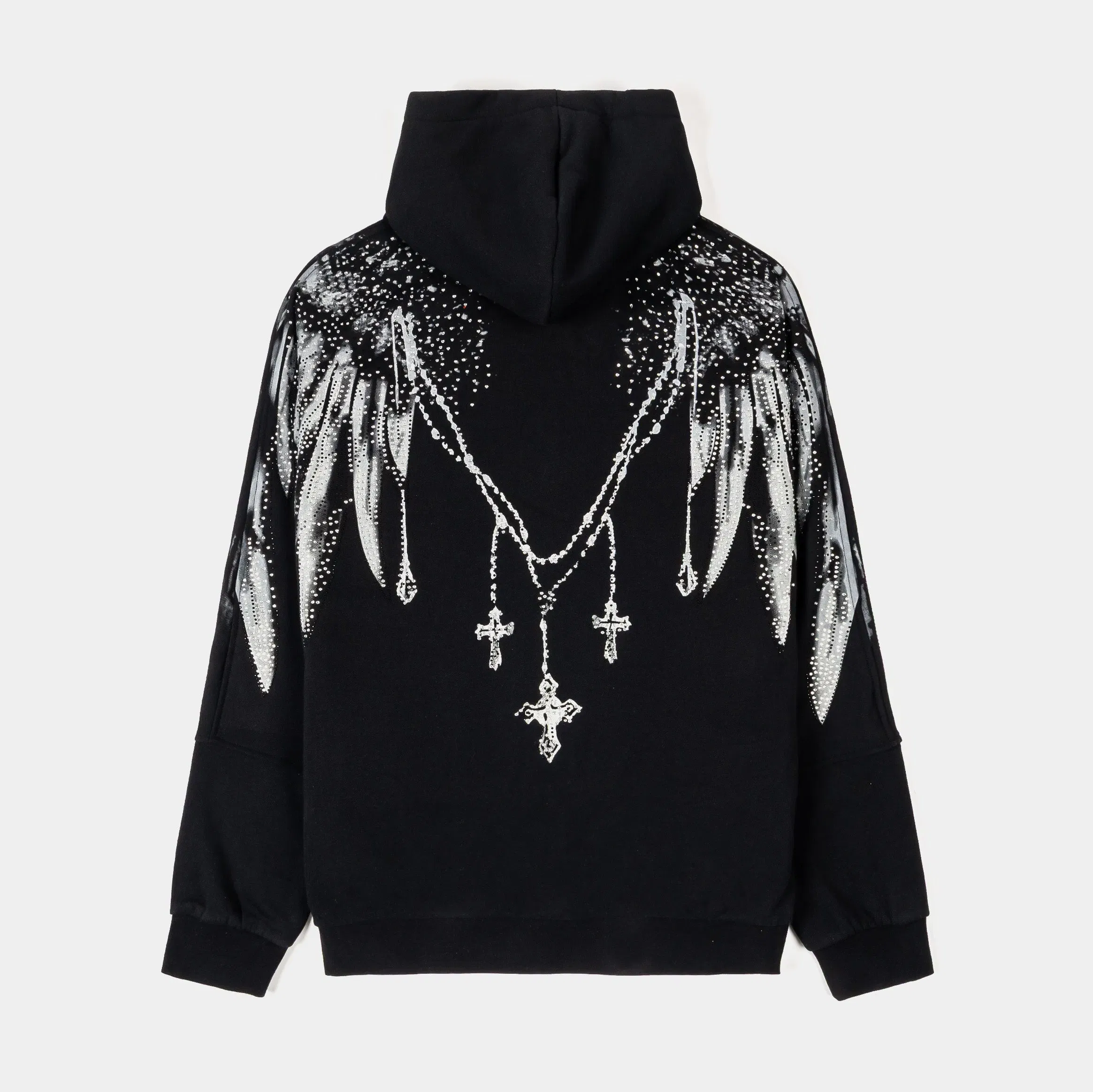 MAISON ARTICLE Rhinestone Wings Zip Up Mens Hoodie (Black/Grey)