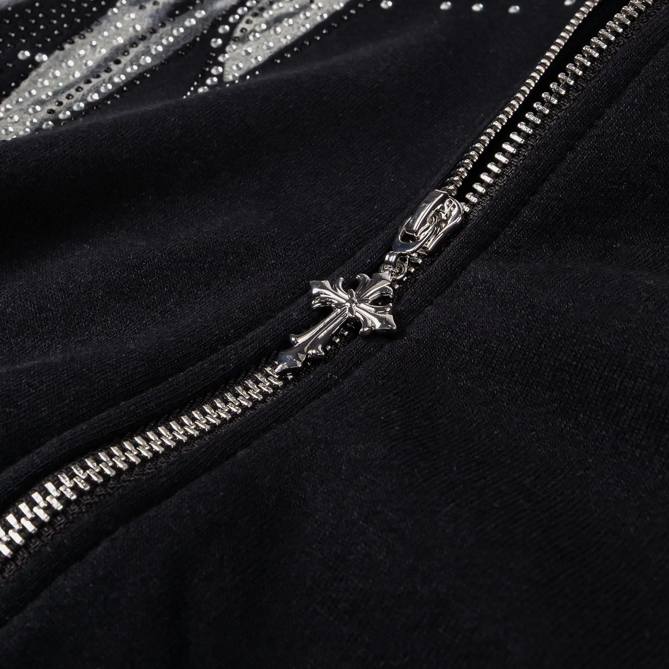 MAISON ARTICLE Rhinestone Wings Zip Up Mens Hoodie (Black/Grey)