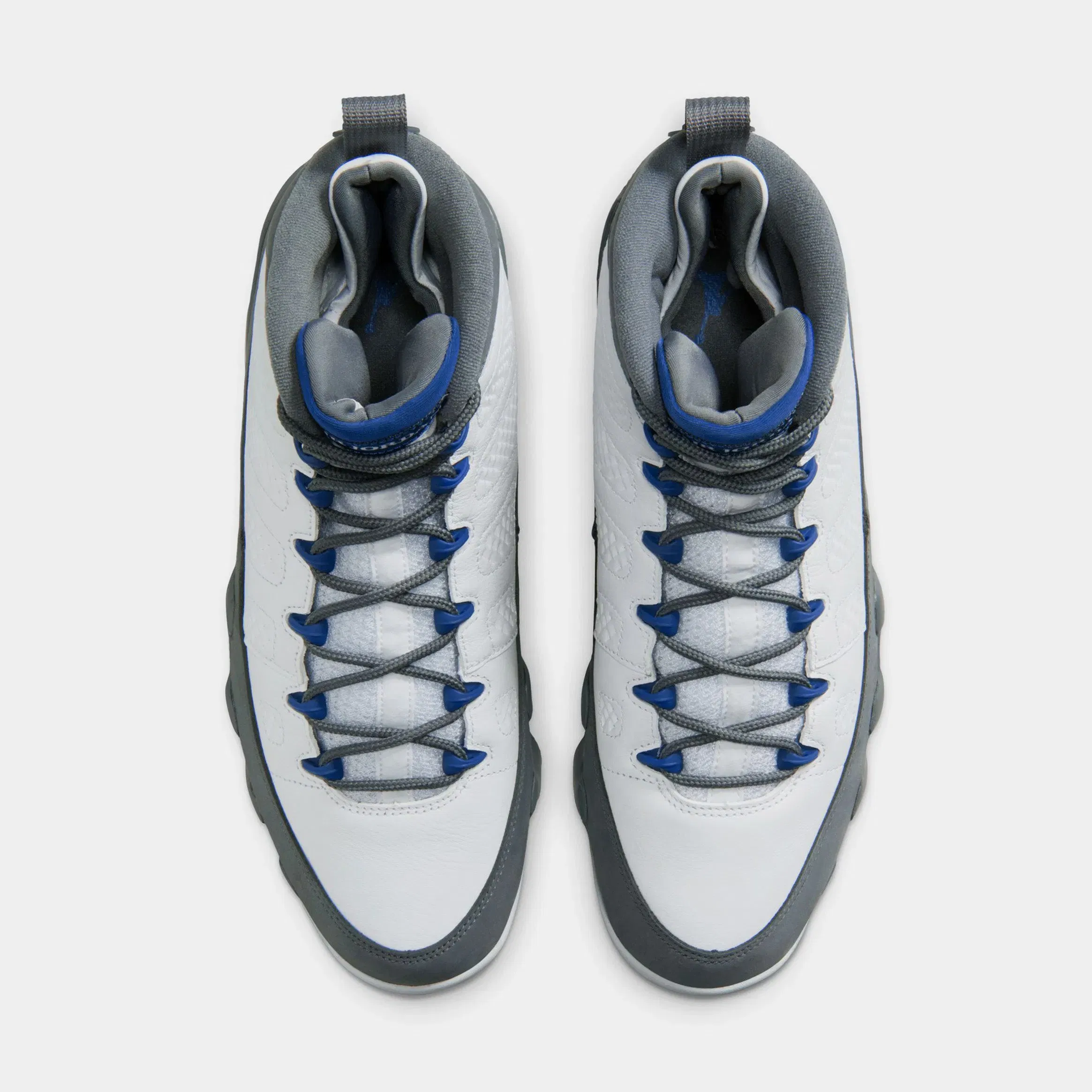 Air Jordan 9 Retro Flint Grey and French Blue Mens Lifestyle Shoes (White/French Blue/Flint Grey)