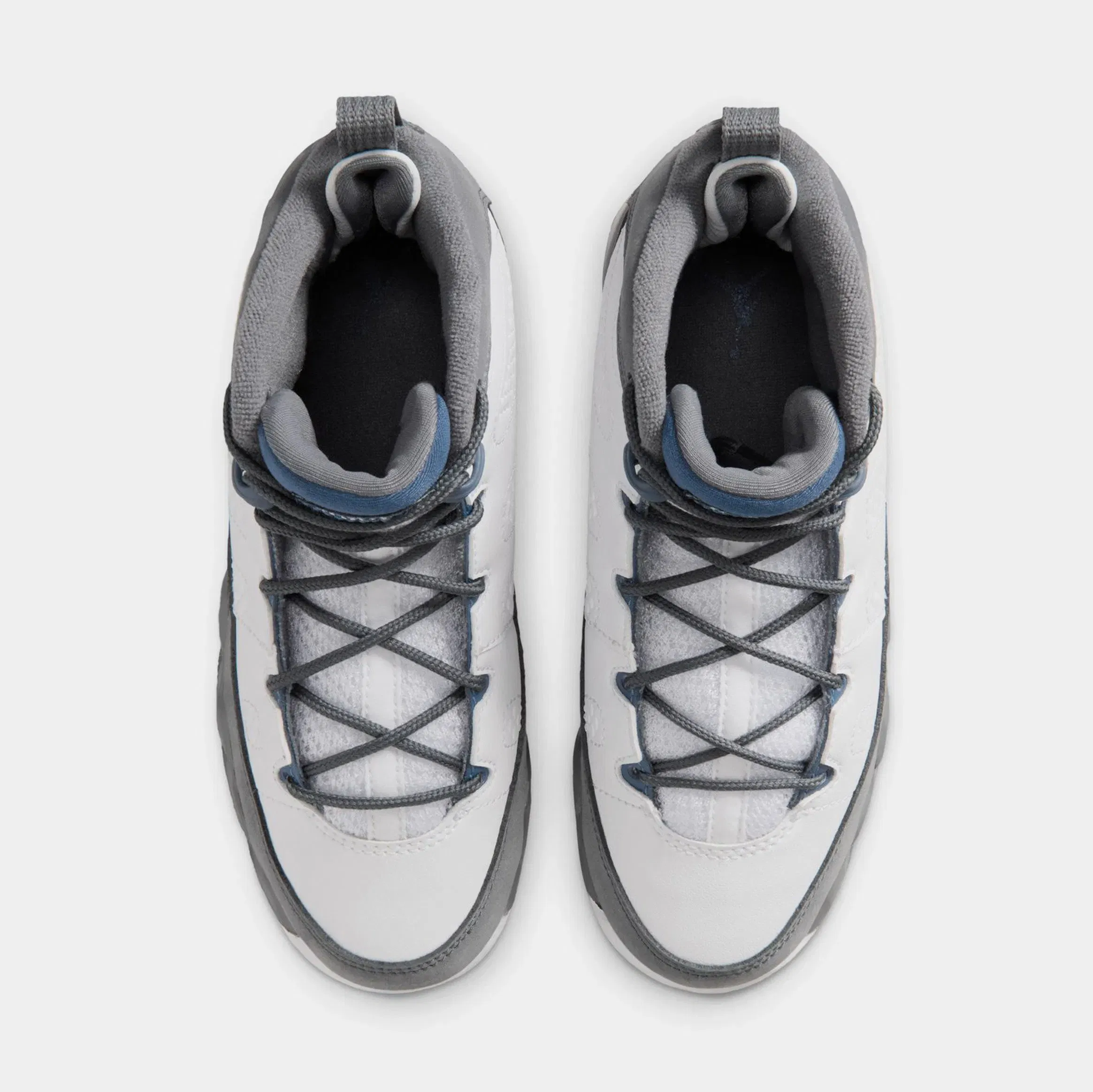 Air Jordan 9 Retro Flint Grey and French Blue Preschool Lifestyle Shoes (White/French Blue/Flint Grey)