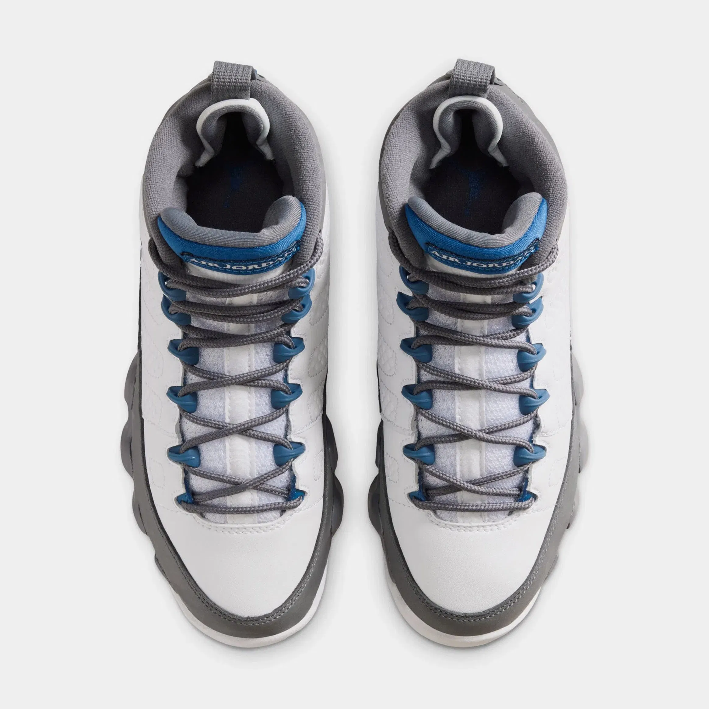 Air Jordan 9 Retro Flint Grey and French Blue Grade School Lifestyle Shoes (White/French Blue/Flint Grey)