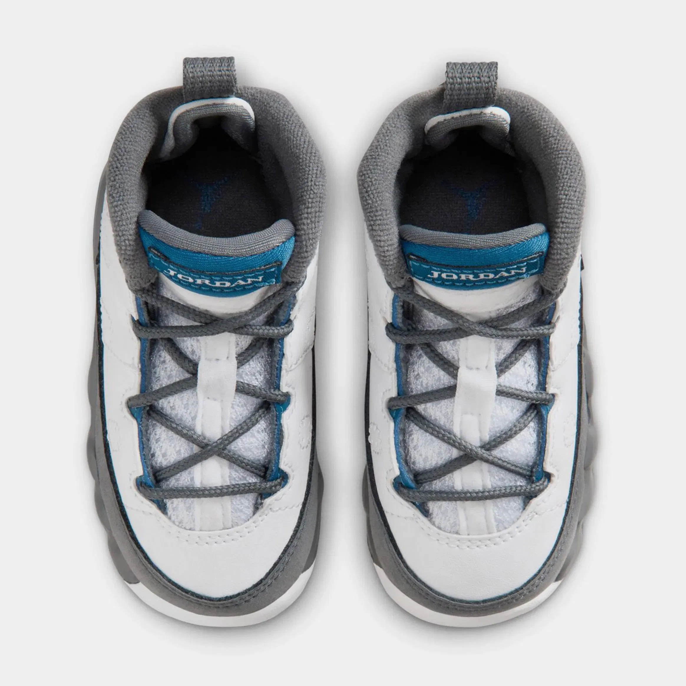 Air Jordan 9 Retro Flint Grey and French Blue Infant Toddler Lifestyle Shoes (White/French Blue/Flint Grey)