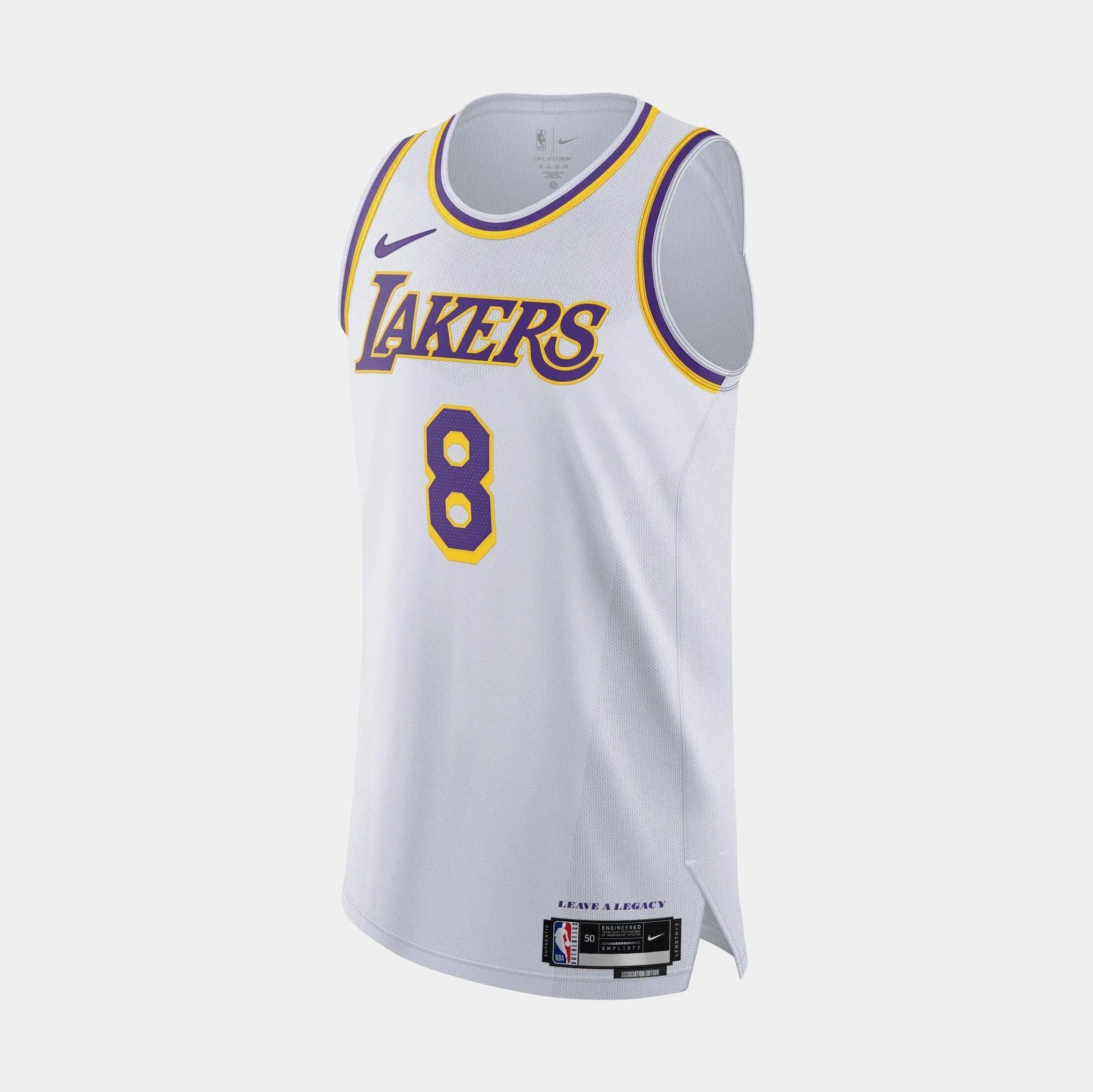 Nike Los Angeles Lakers Association Edition Dri Fit Authentic Mens Jersey (White/Bryant Kobe 8)
