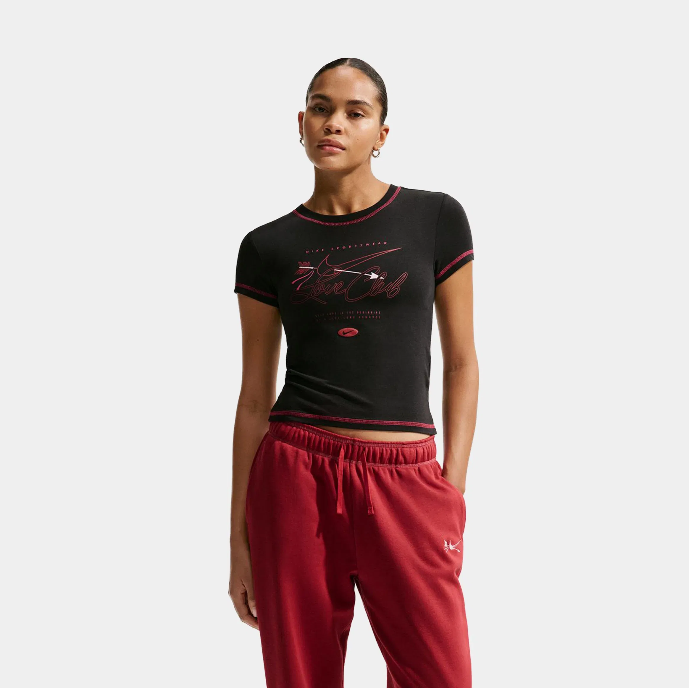 Nike Chill Knit Slim Cropped Womens Short Sleeve Shirt (Black/Rush Pink)
