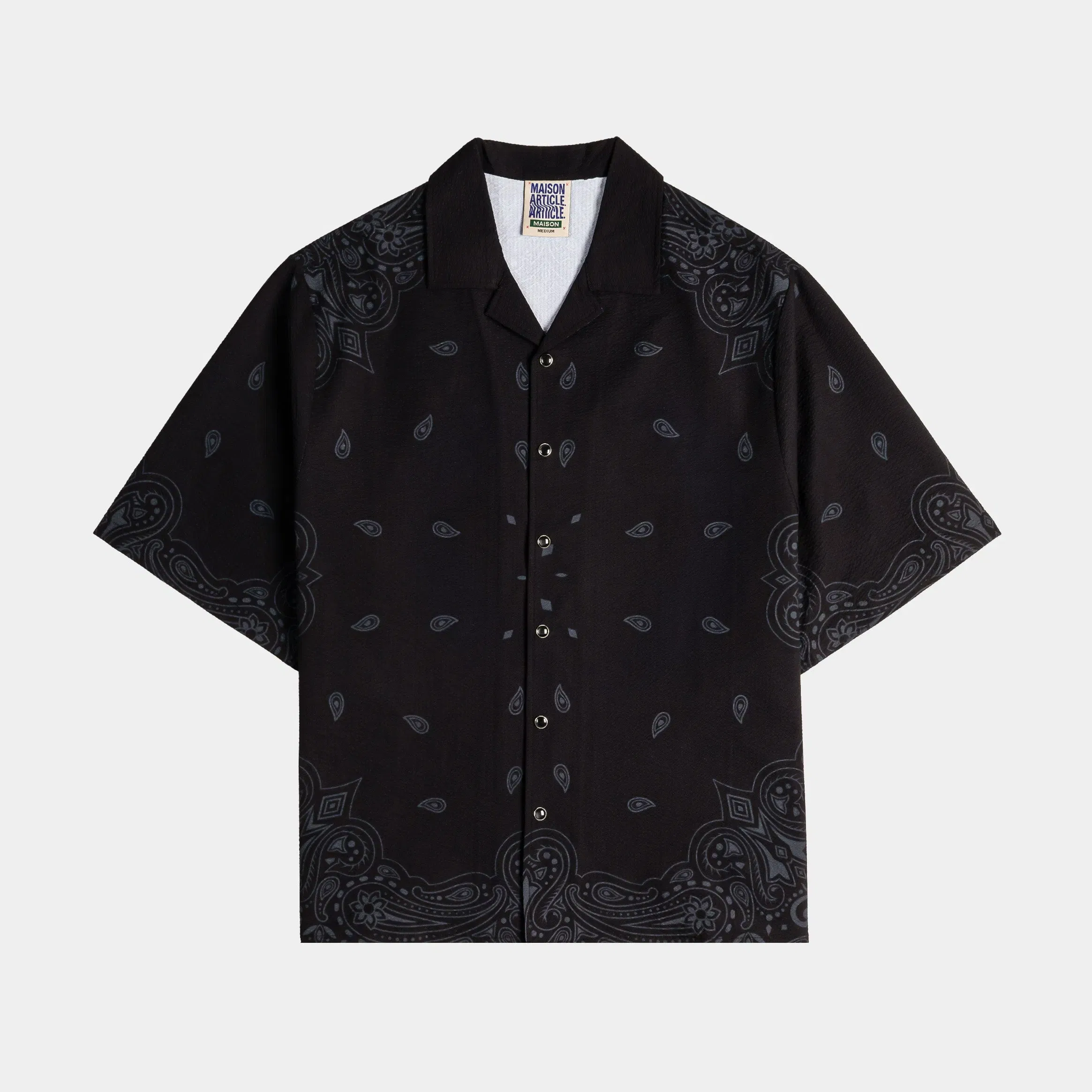 MAISON ARTICLE Paisley Gingham Mens Short Sleeve Shirt (Black/Grey)
