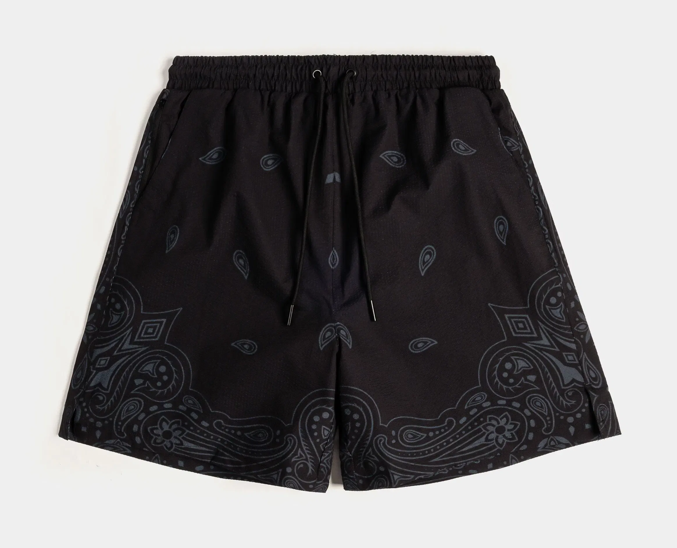 MAISON ARTICLE Paisley Gingham Mens Shorts (Black/Grey)