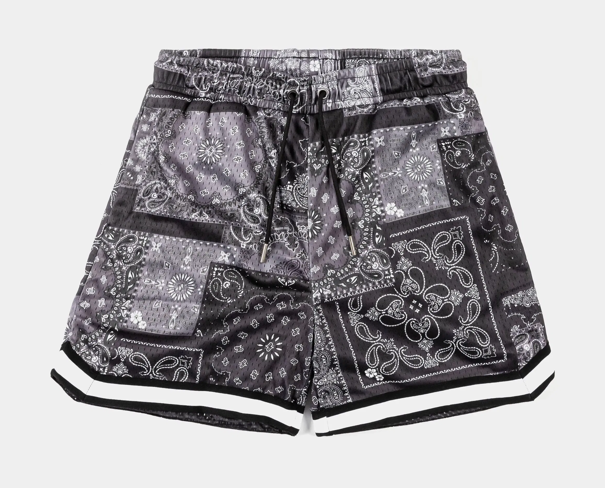 MAISON ARTICLE Paisley Mesh Striped Mens Shorts (Grey/Black)