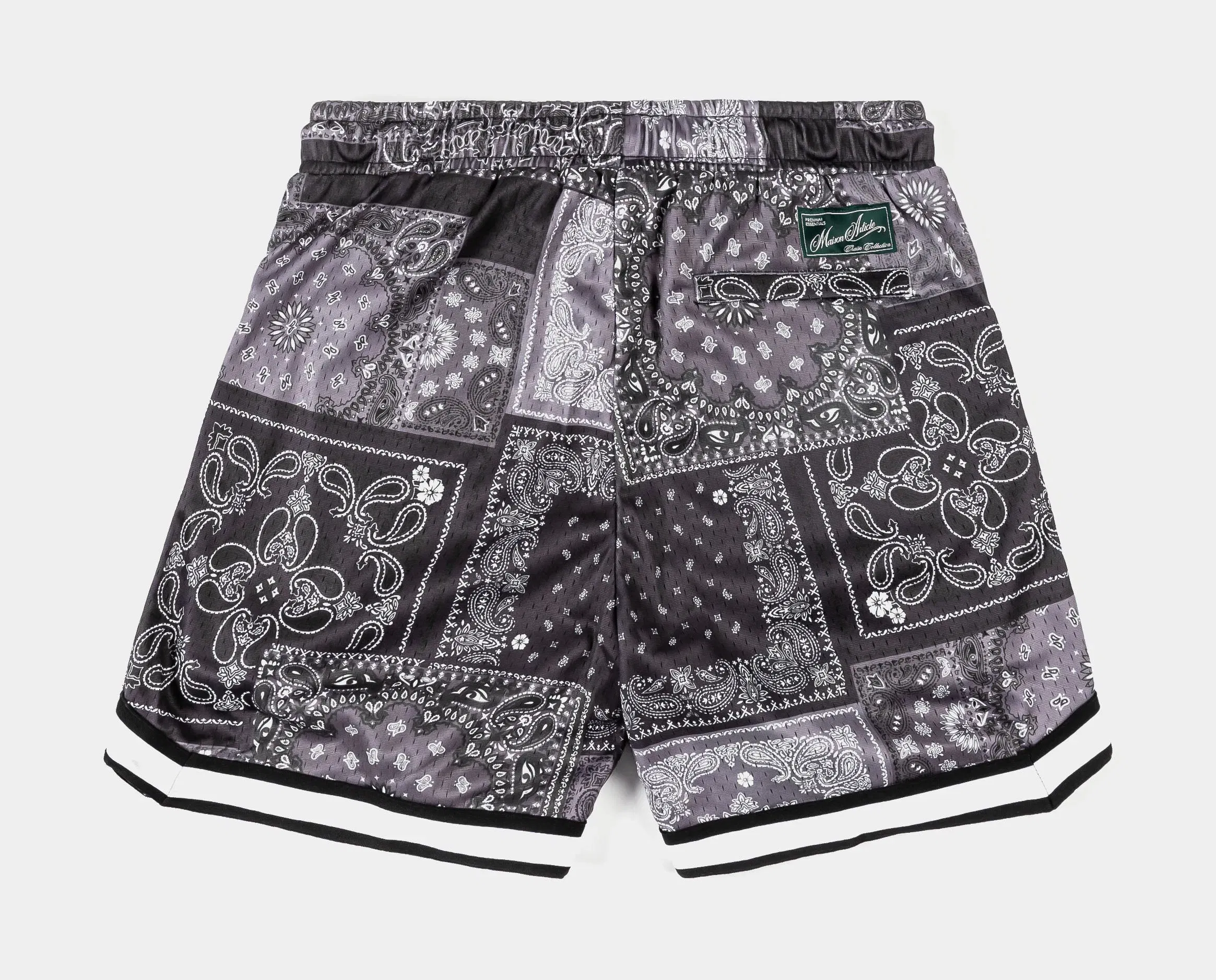 MAISON ARTICLE Paisley Mesh Striped Mens Shorts (Grey/Black)