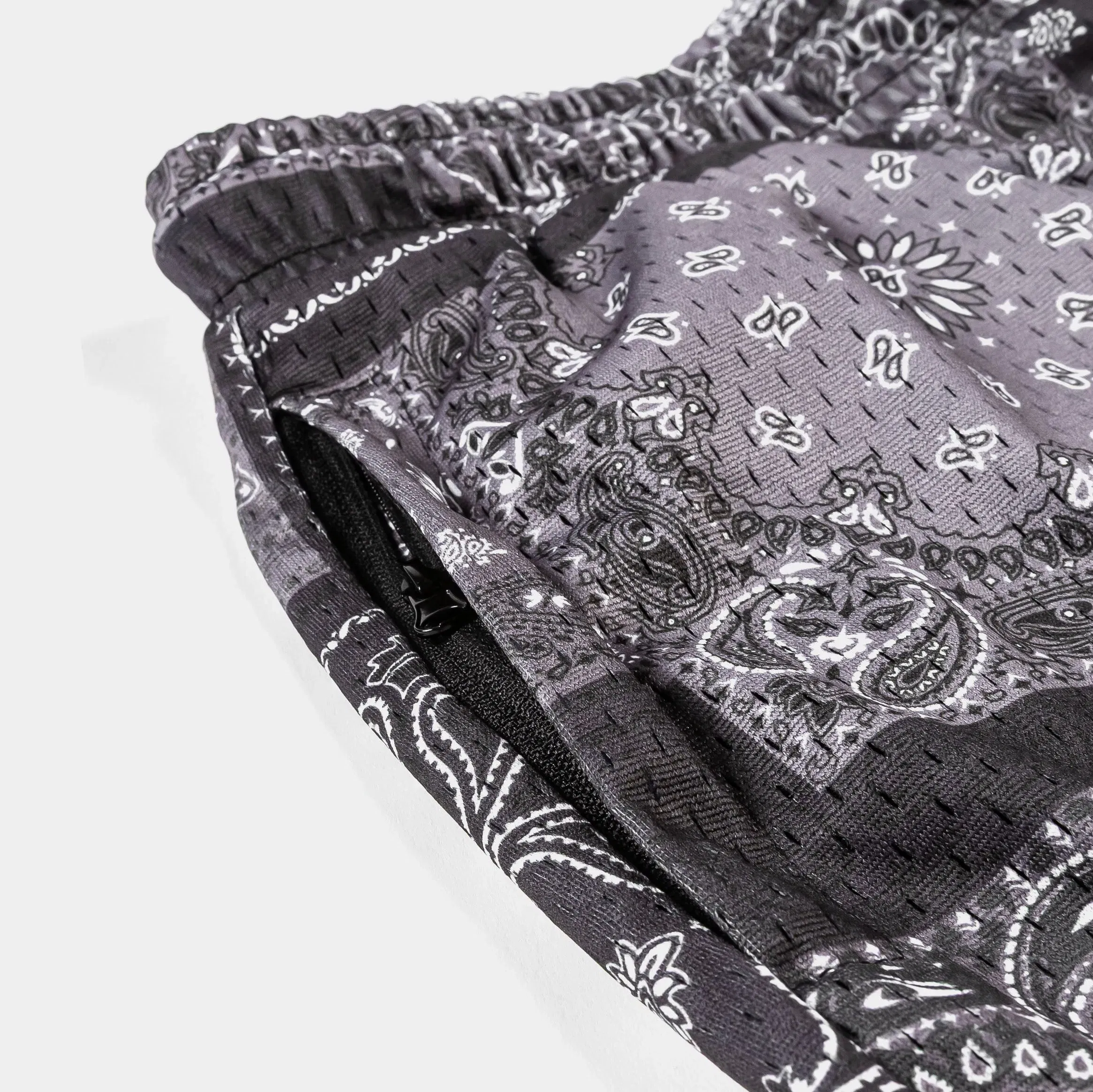 MAISON ARTICLE Paisley Mesh Striped Mens Shorts (Grey/Black)