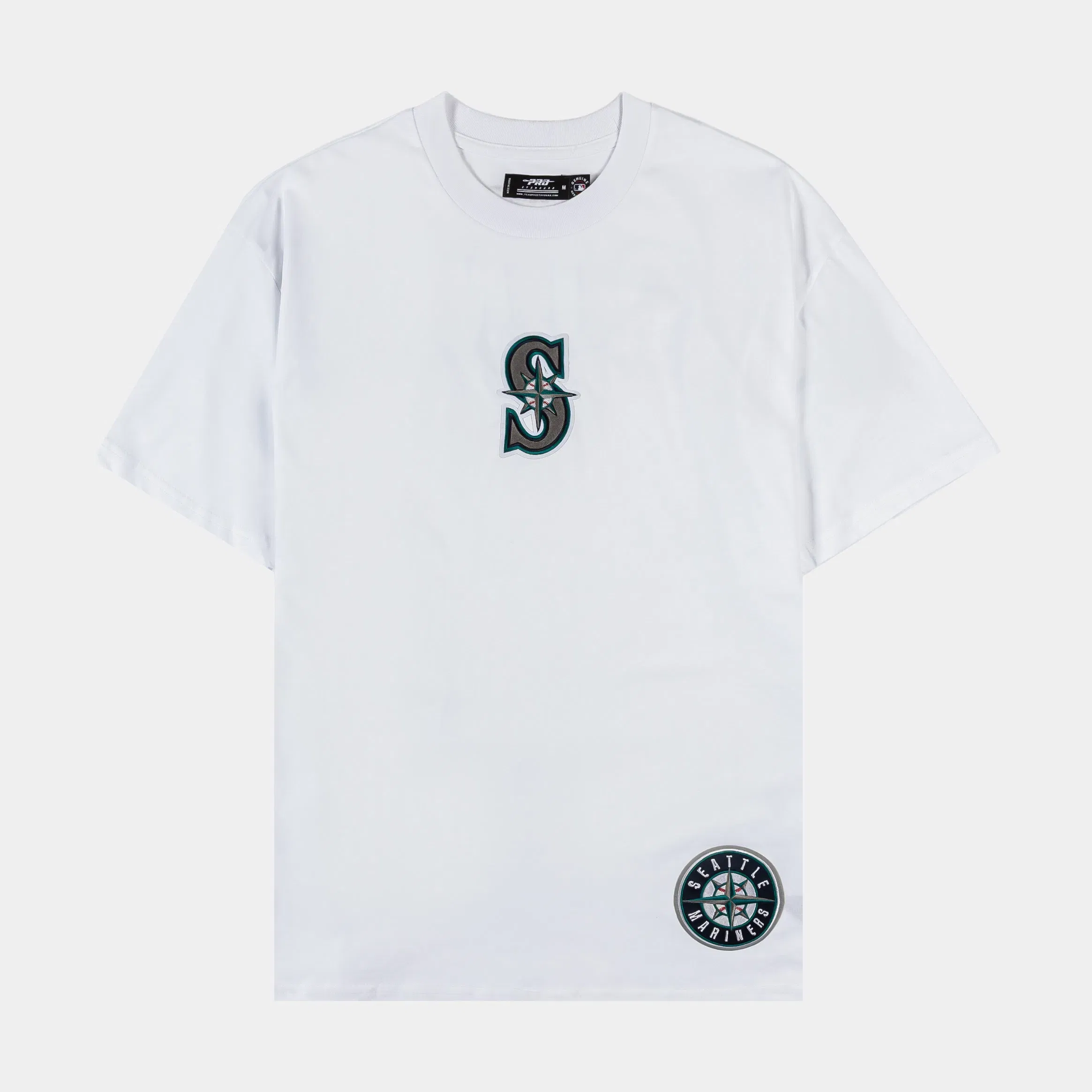 PRO STANDARD Seattle Mariners Wingspan Drop Shoulder Mens Short Sleeve Shirt (White/Green)