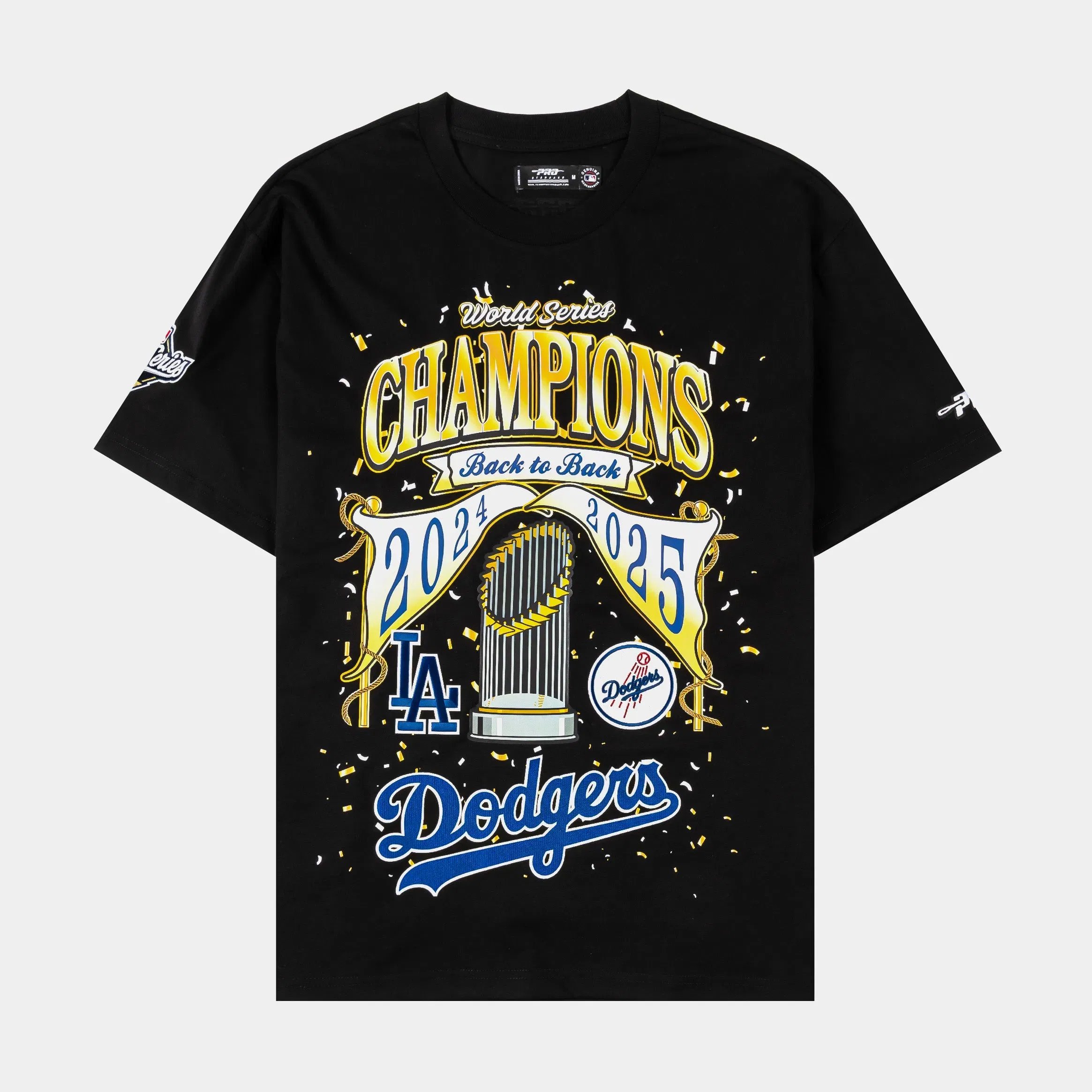PRO STANDARD Los Angeles Dodgers Back To Back Champions Drop Shoulder Mens Short Sleeve Shirt (Black/Gold)