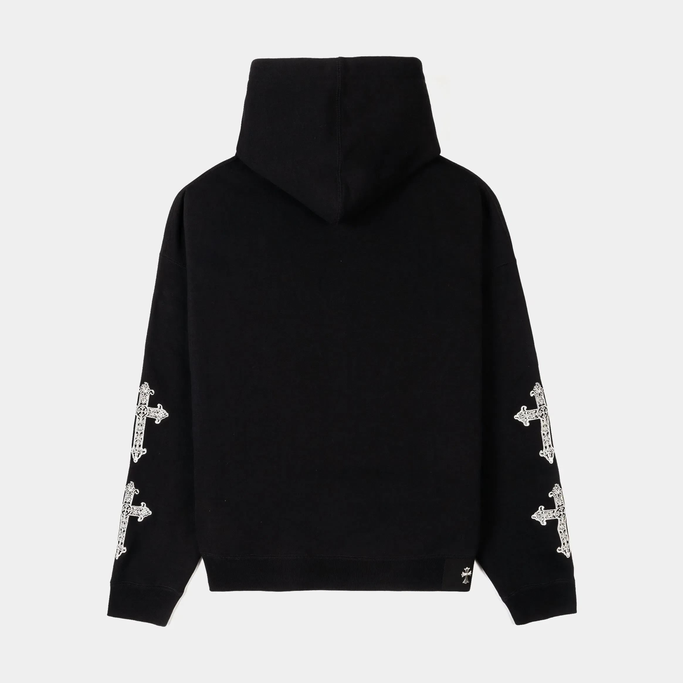 CTHDRL Embroidered Guadalupe Cropped Washed Zip Up Mens Hoodie (Black/Beige)