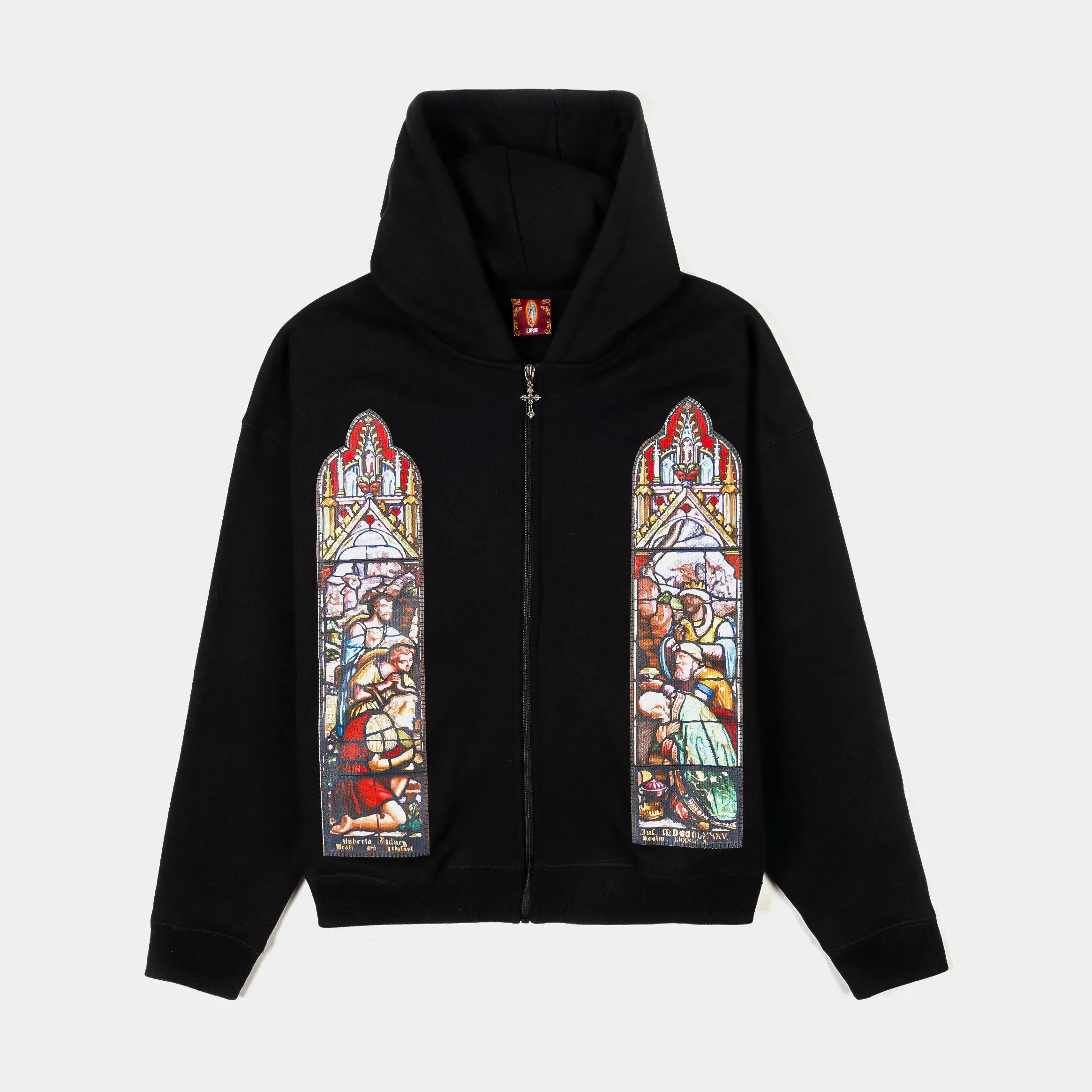 CTHDRL Biblical All Over Print Washed Mens Hoodie (Black/White)