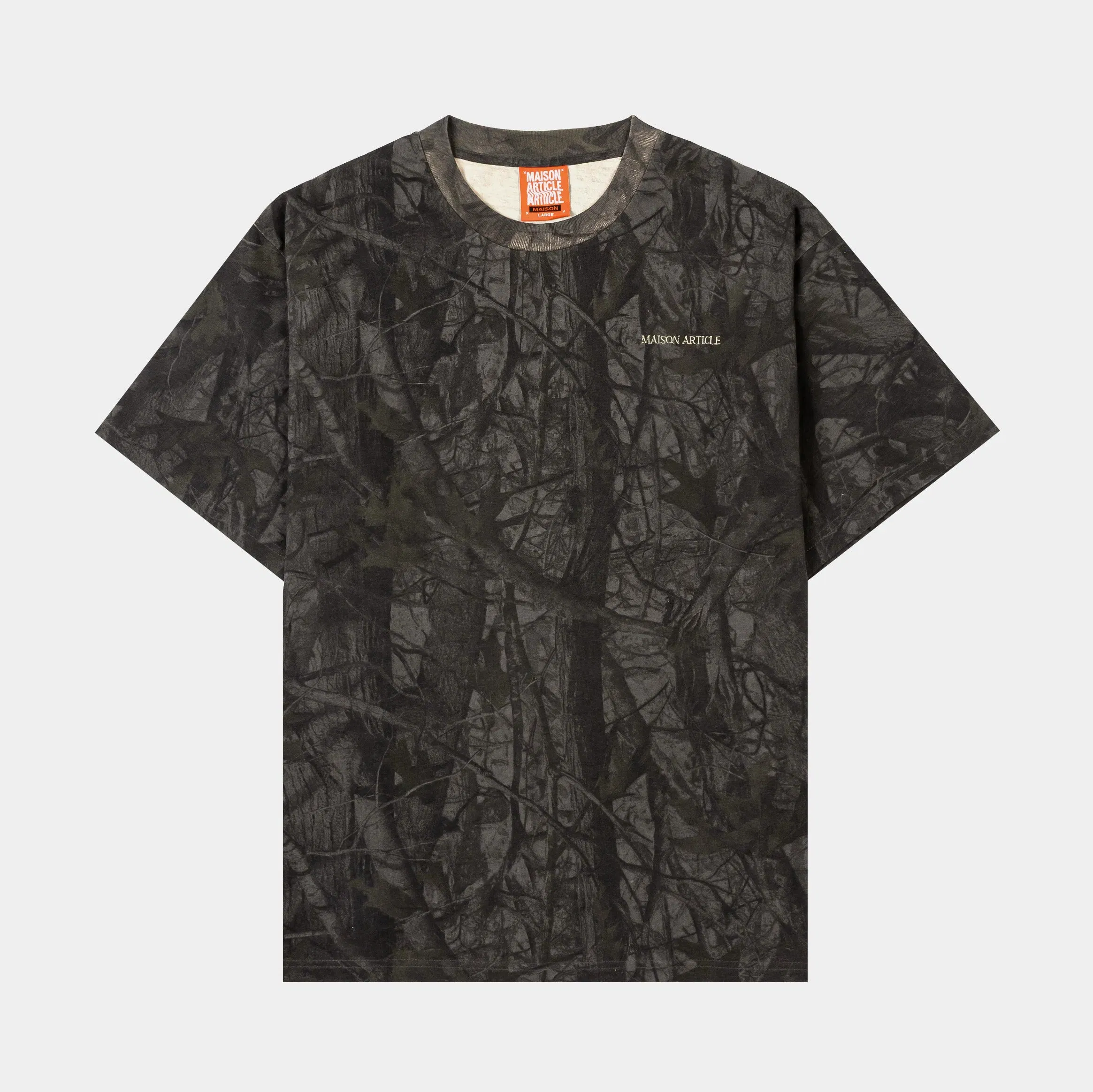 MAISON ARTICLE Overdyed Camo Washed Mens Short Sleeve Shirt (Grey/Brown)