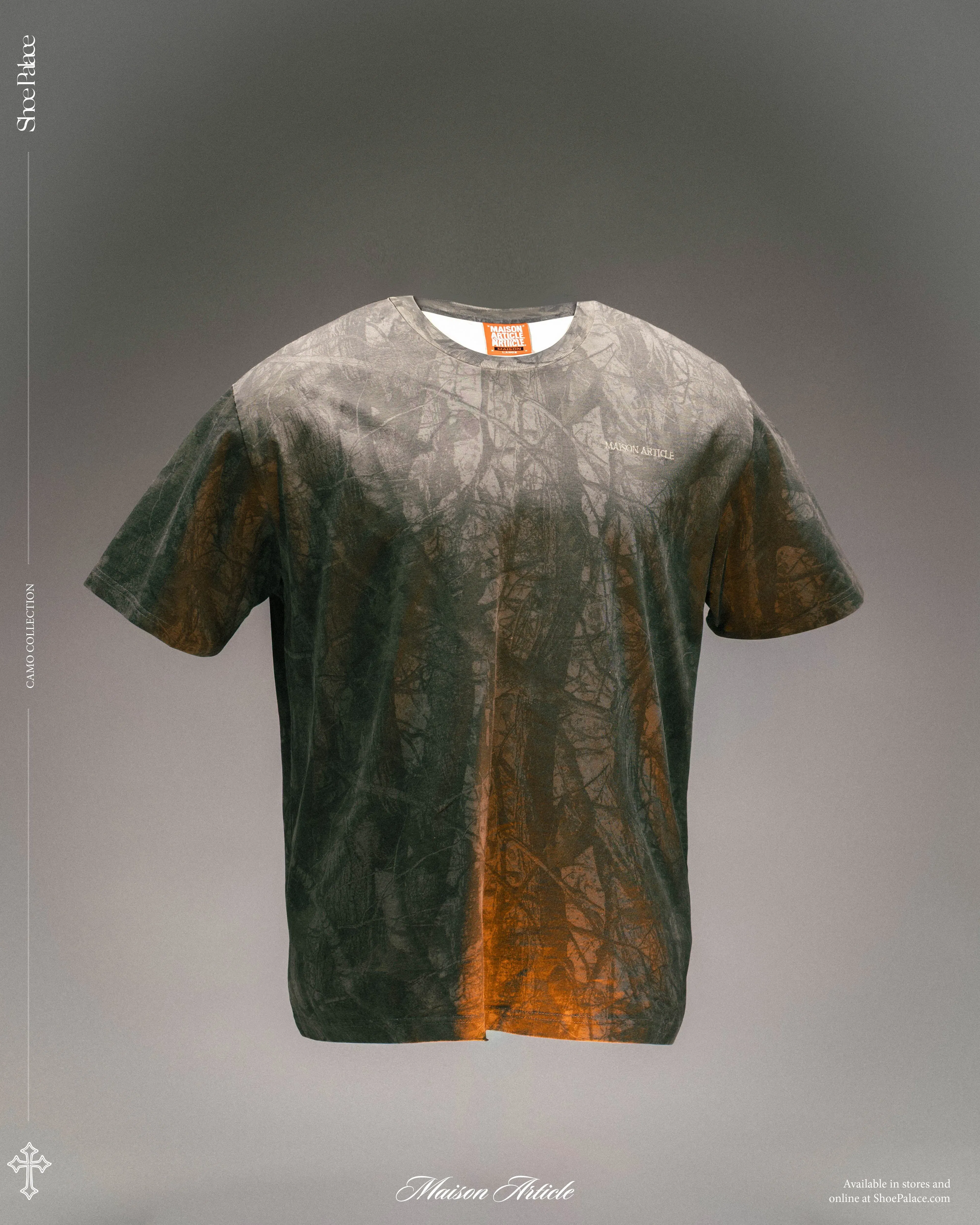 MAISON ARTICLE Overdyed Camo Washed Mens Short Sleeve Shirt (Grey/Brown)