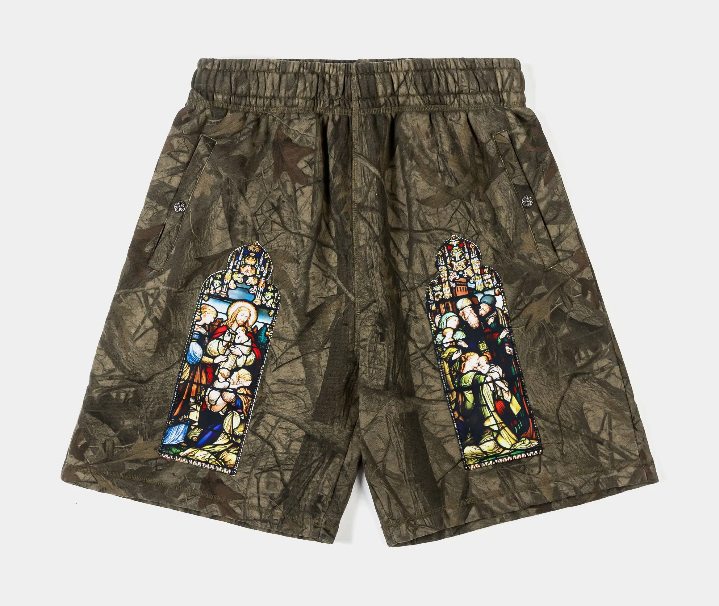 MAISON ARTICLE Stained Glass Camo Fleece Mens Shorts (Brown/Beige)
