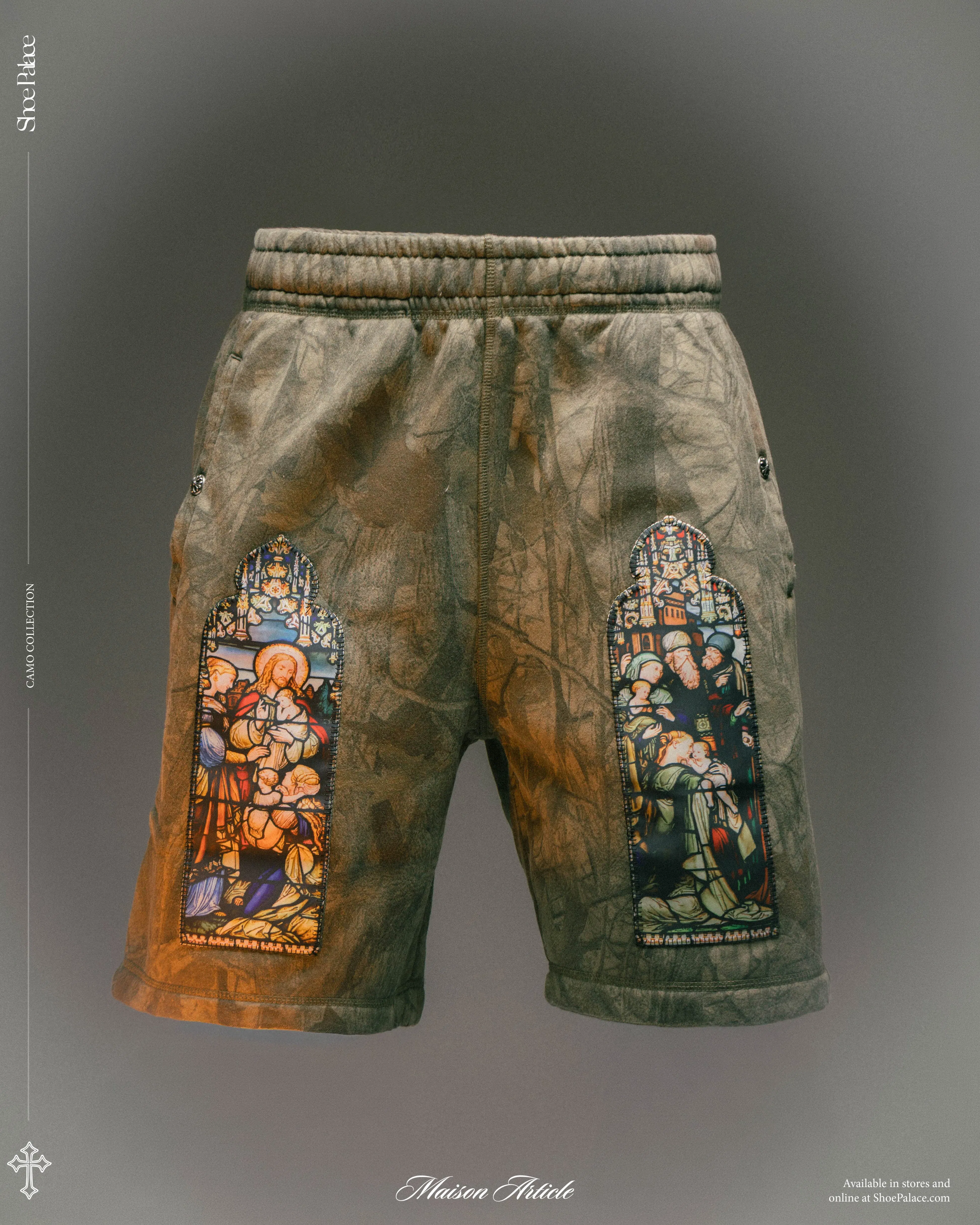 MAISON ARTICLE Stained Glass Camo Fleece Mens Shorts (Brown/Beige)