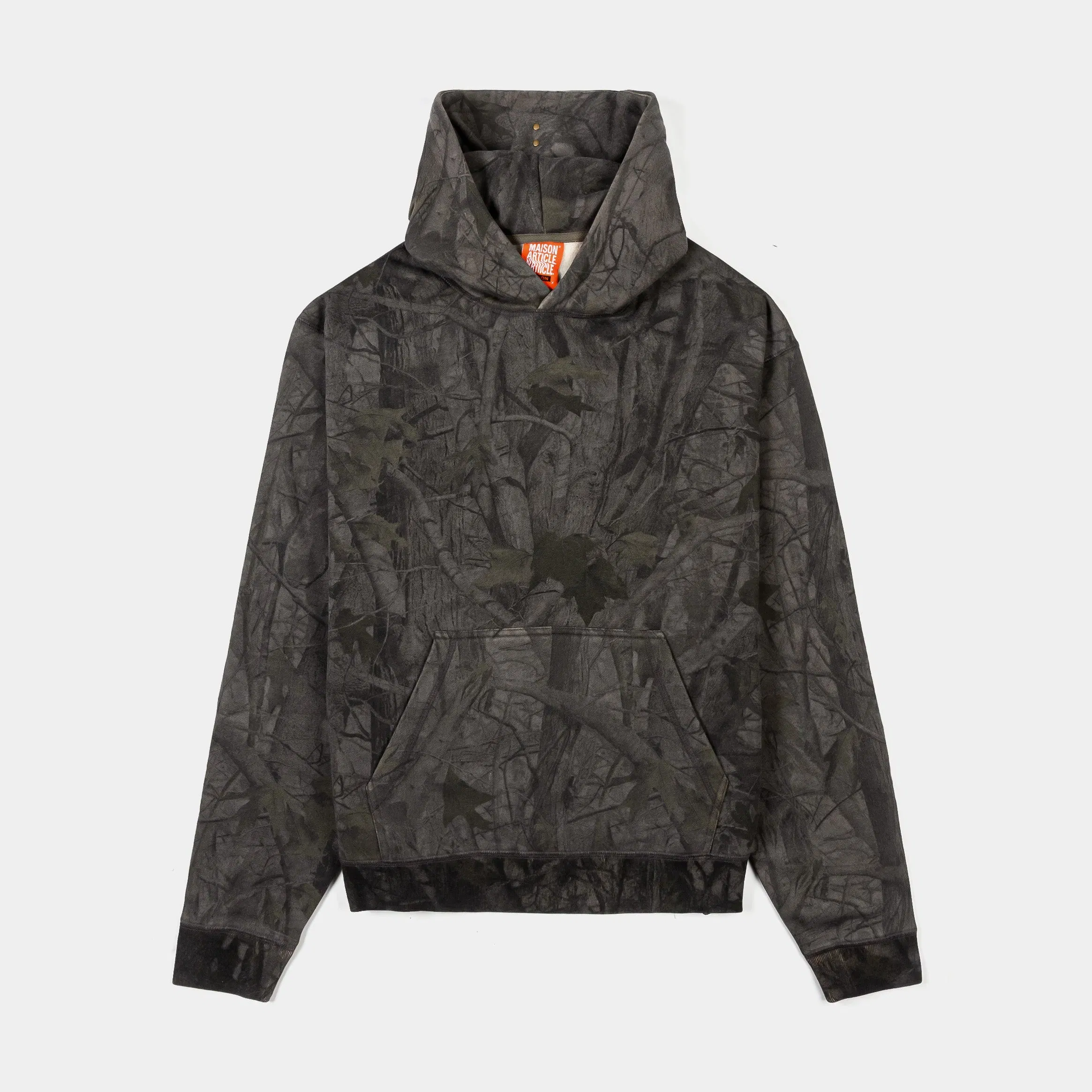 MAISON ARTICLE Overdyed Camo Fleece Pullover Mens Hoodie (Grey/Brown)
