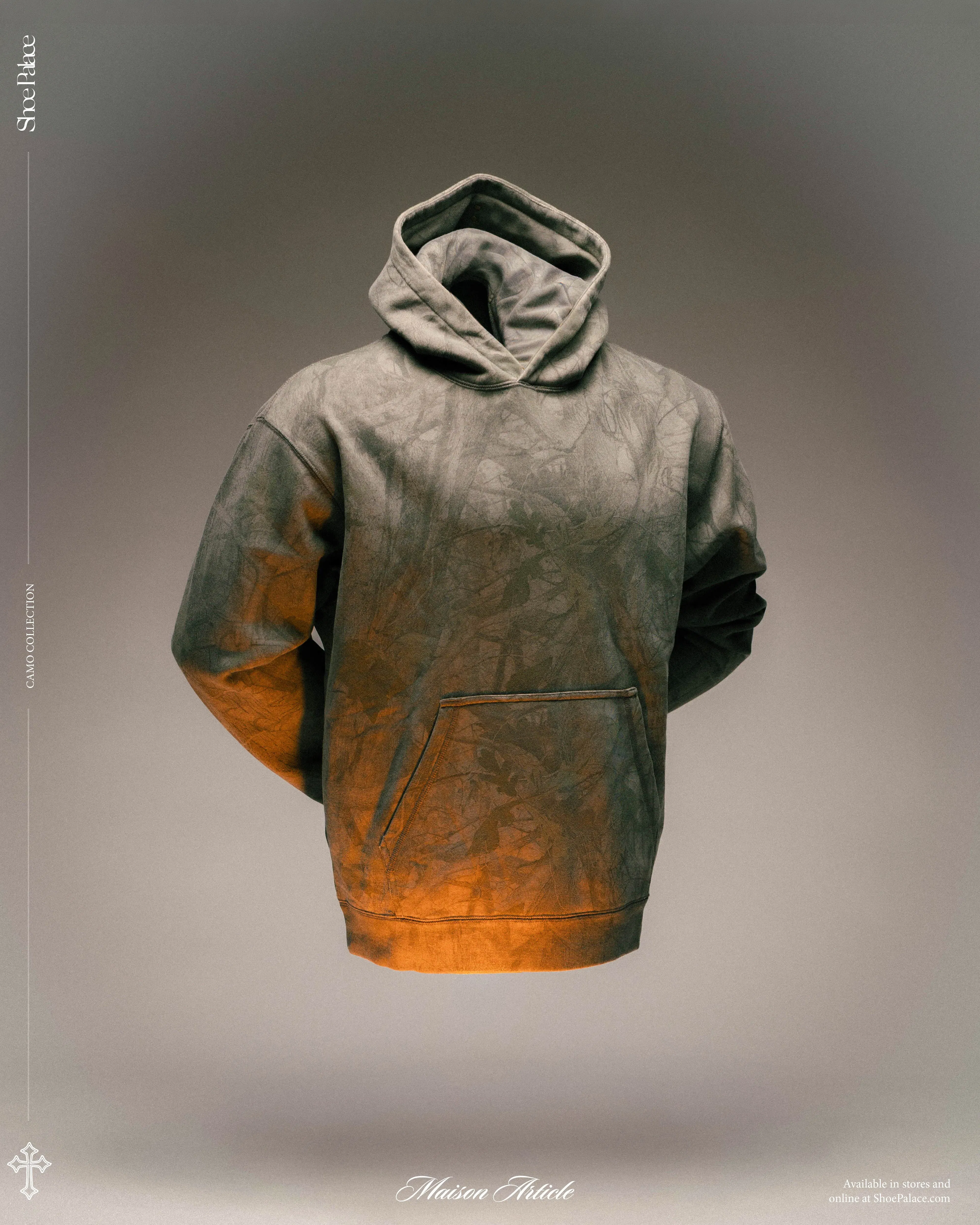 MAISON ARTICLE Overdyed Camo Fleece Pullover Mens Hoodie (Grey/Brown)