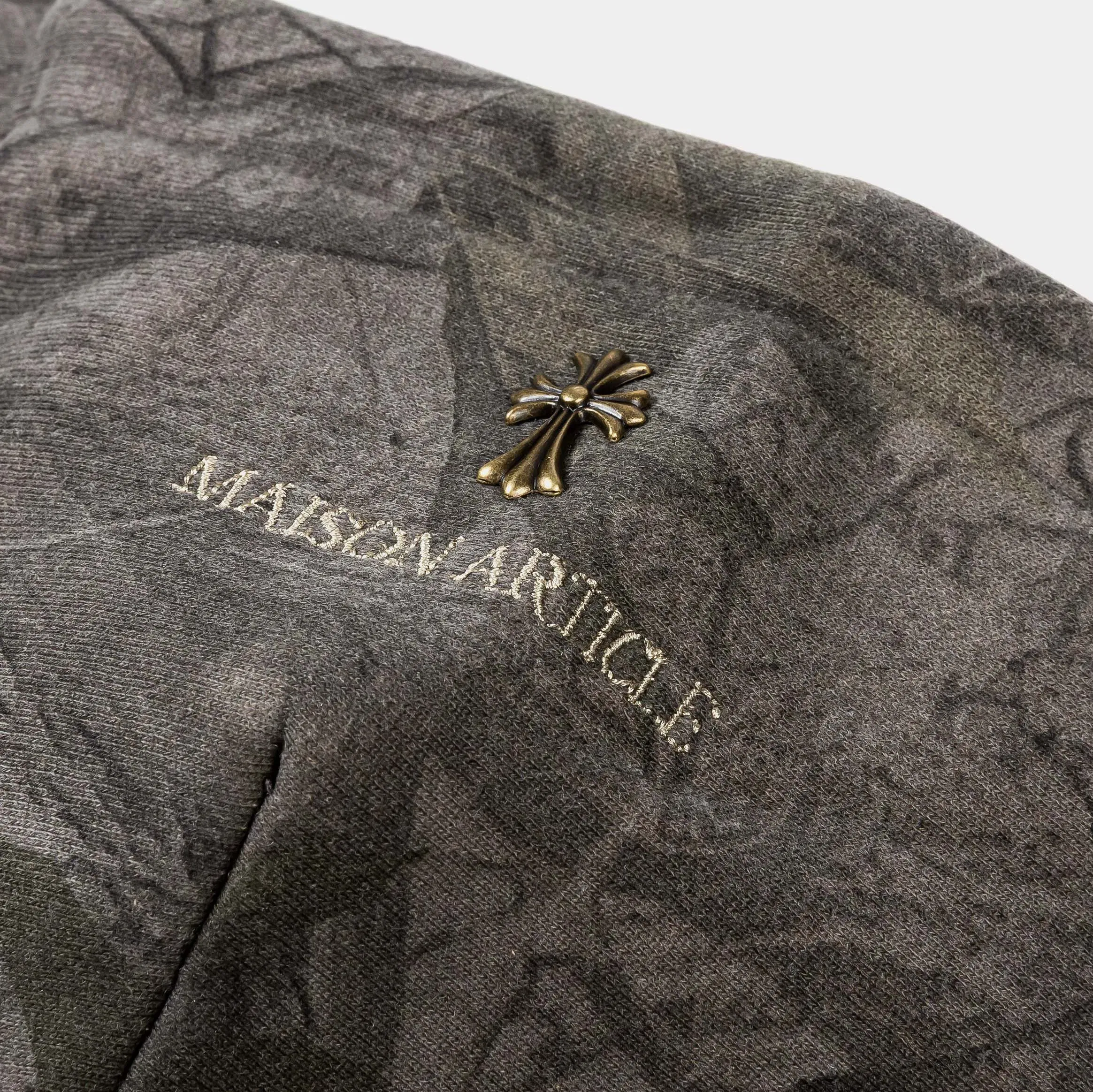 MAISON ARTICLE Overdyed Camo Fleece Pullover Mens Hoodie (Grey/Brown)