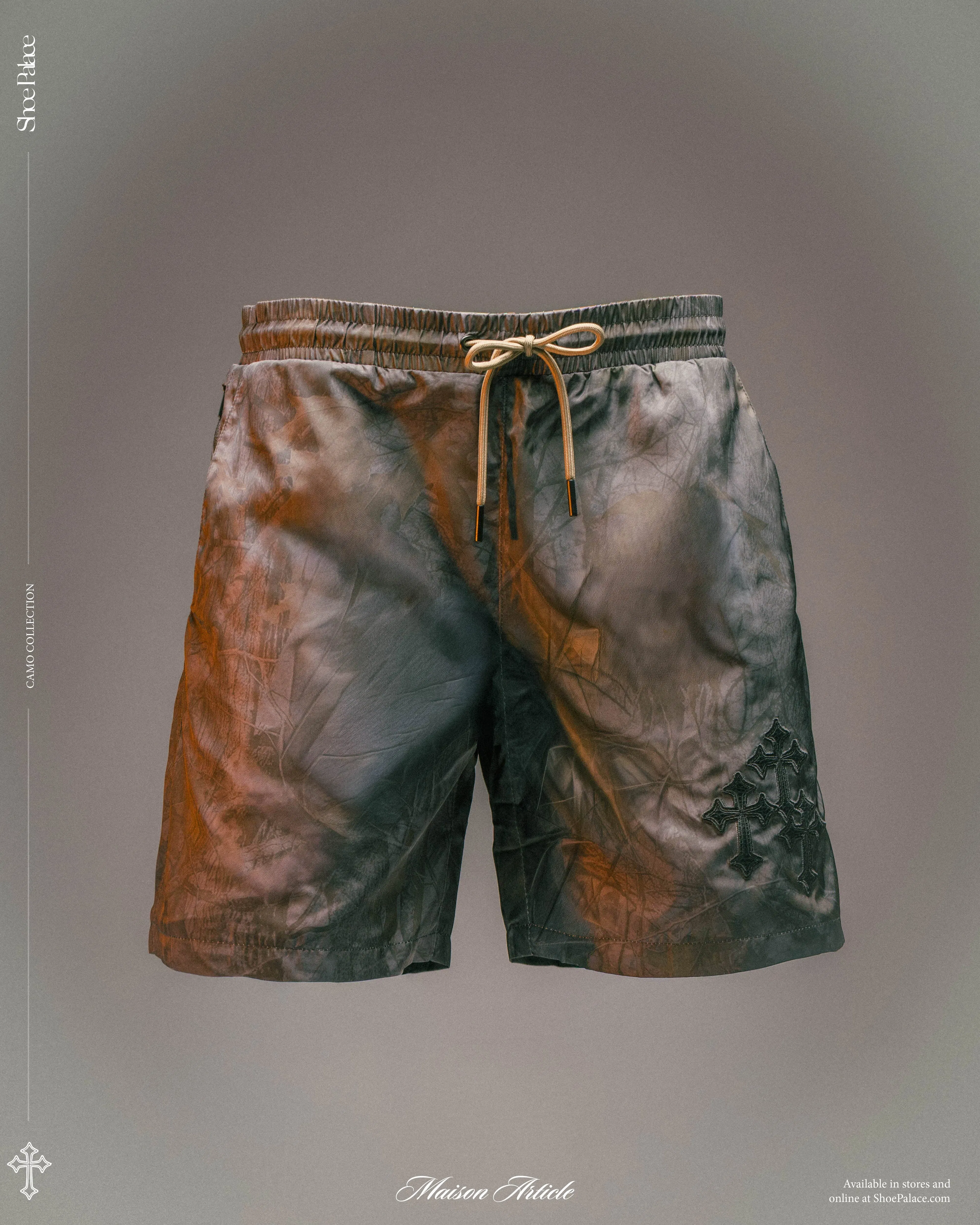 MAISON ARTICLE Overdyed Camo Hybrid Mens Shorts (Gray/Brown)