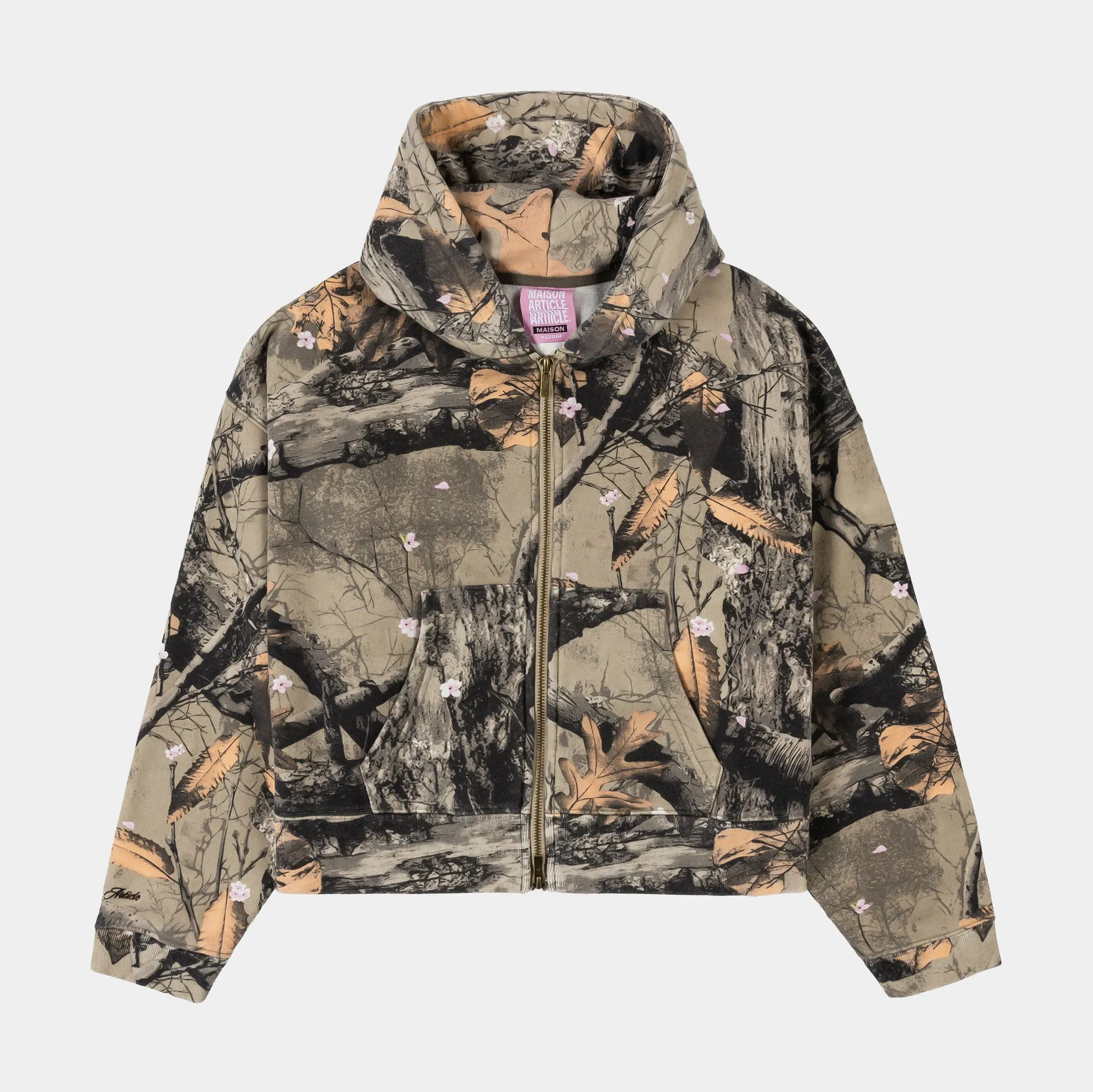 MAISON ARTICLE Angels Camo Cropped Zip Up Womens Hoodie (Multicolor)