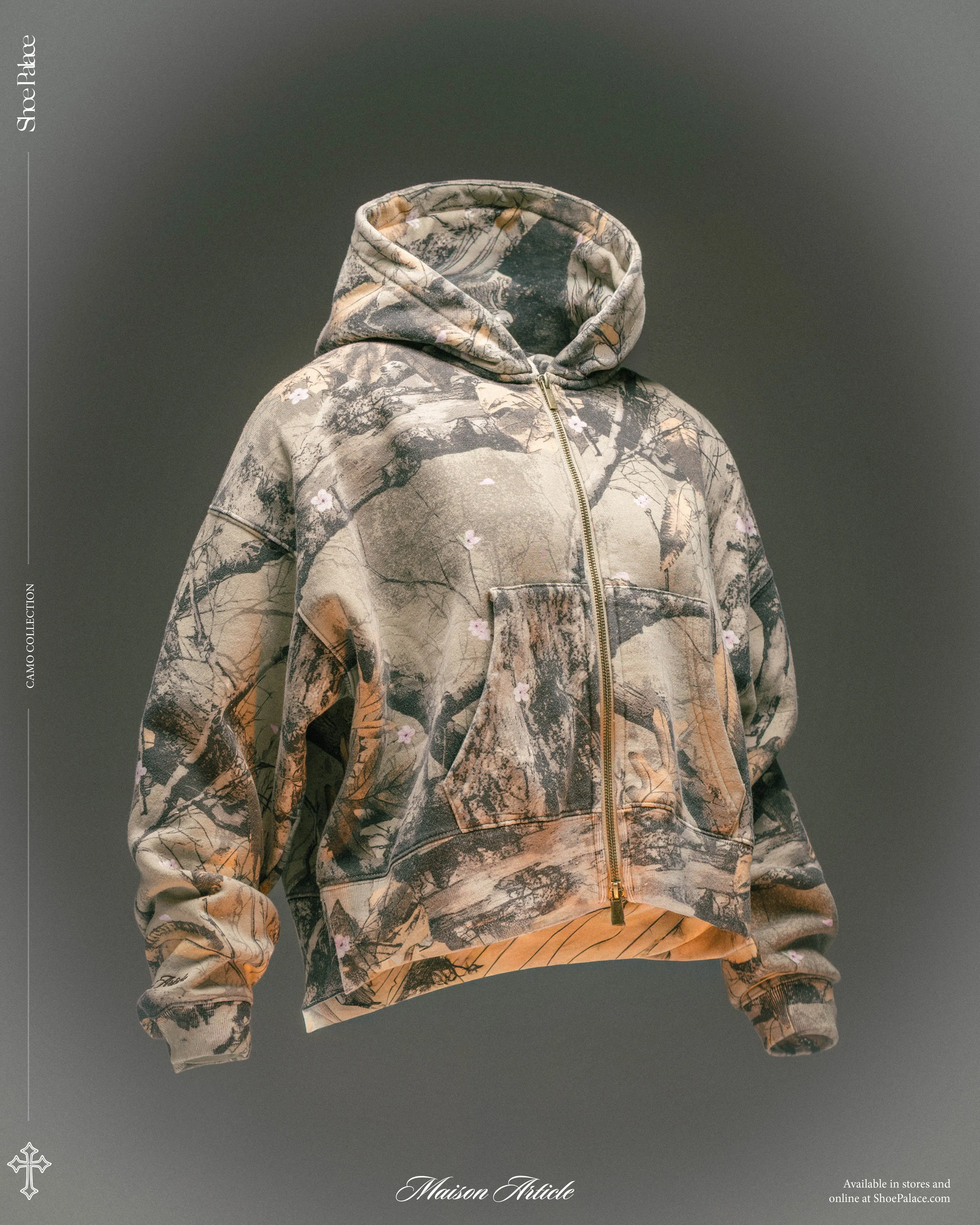 MAISON ARTICLE Angels Camo Cropped Zip Up Womens Hoodie (Multicolor)