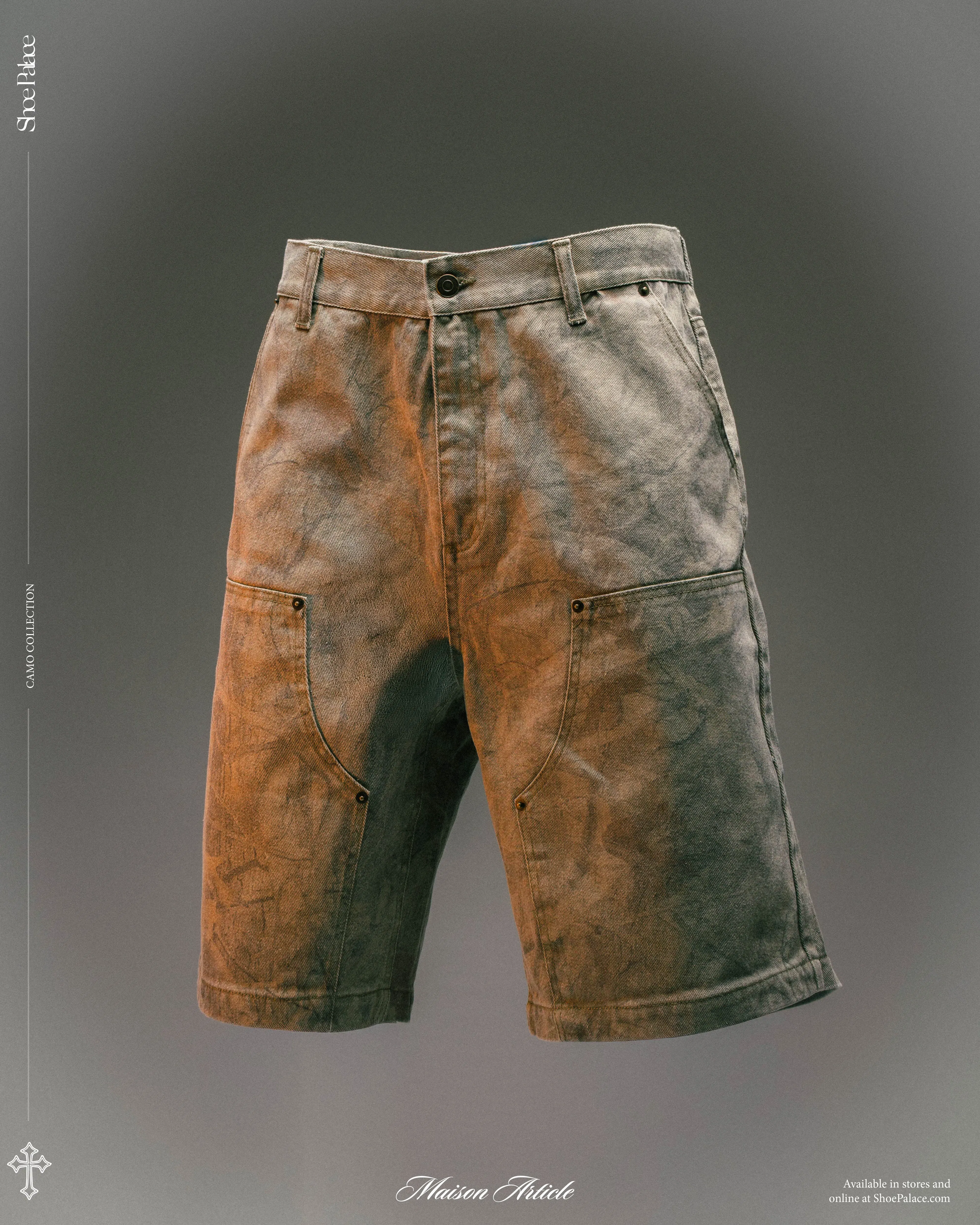 MAISON ARTICLE Camo Denim Knee Mens Shorts (Brown)