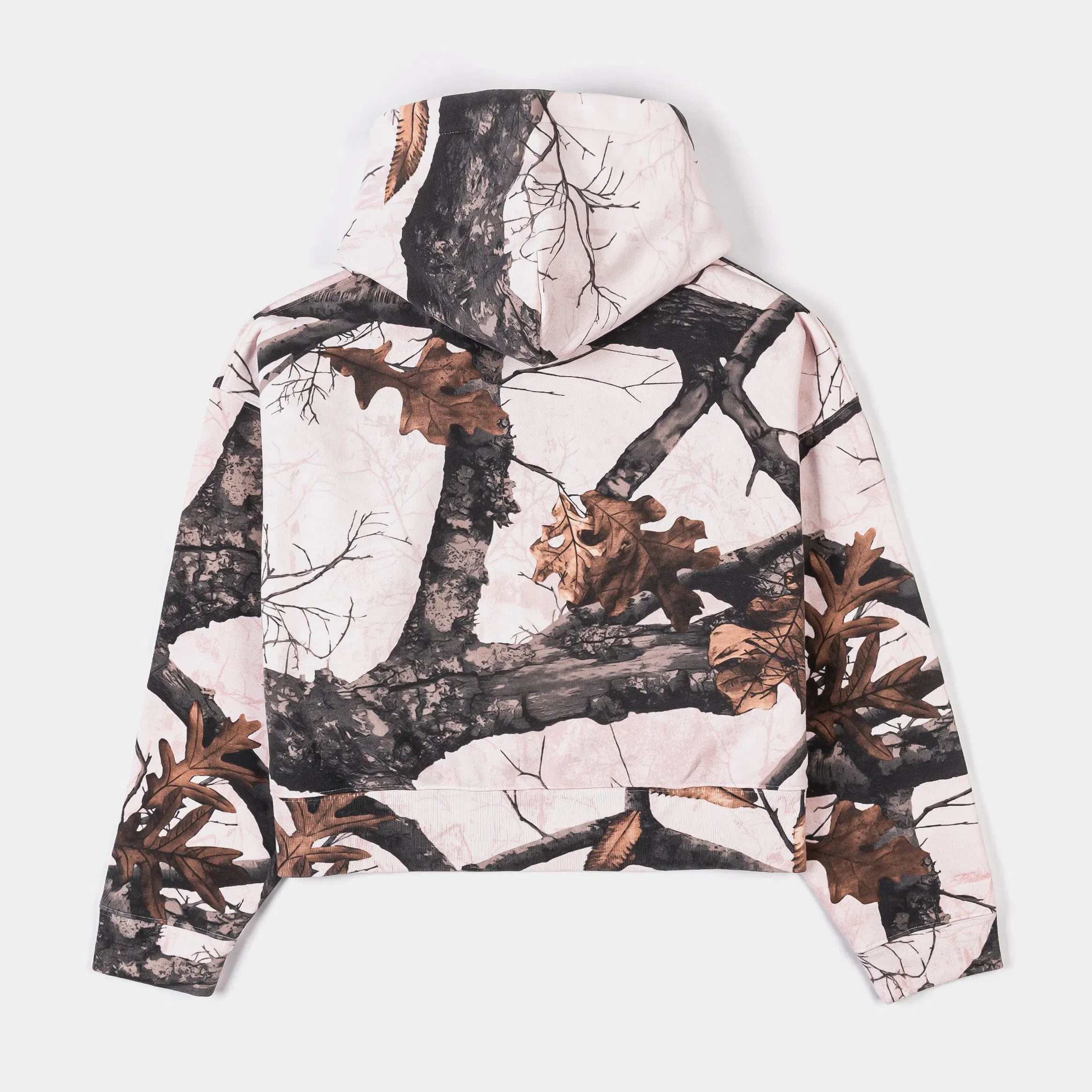 MAISON ARTICLE Camo Fleece Cropped Zip Up Womens Hoodie (Pink/Brown)
