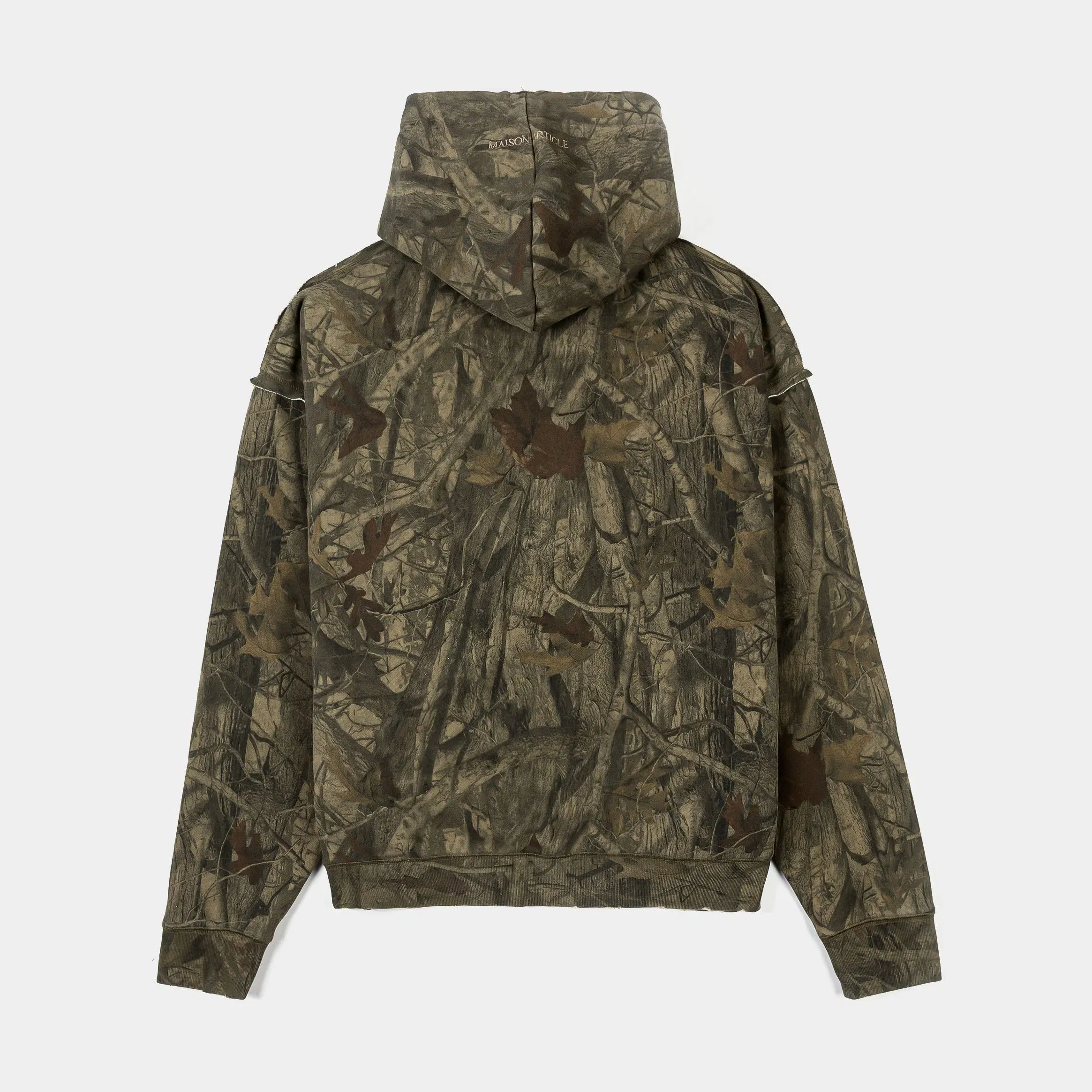 MAISON ARTICLE Stained Glass Camo Fleece Zip Up Mens Hoodie (Brown)