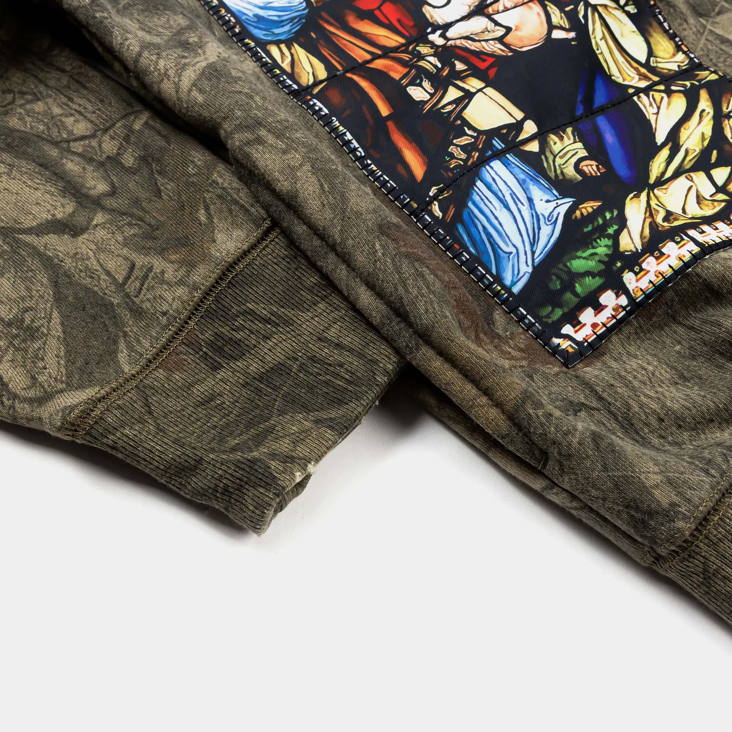 MAISON ARTICLE Stained Glass Camo Fleece Zip Up Mens Hoodie (Brown)