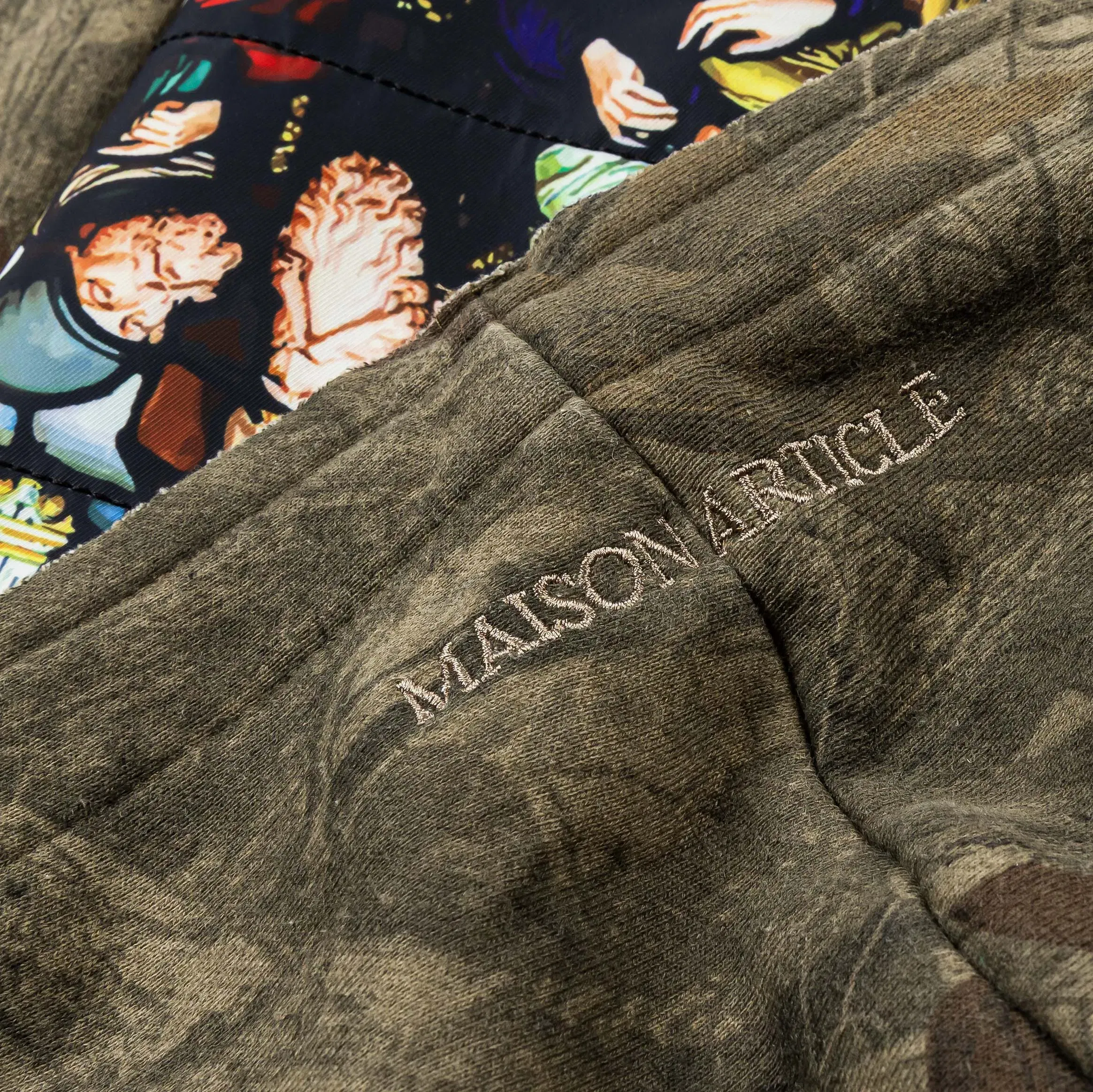 MAISON ARTICLE Stained Glass Camo Fleece Zip Up Mens Hoodie (Brown)