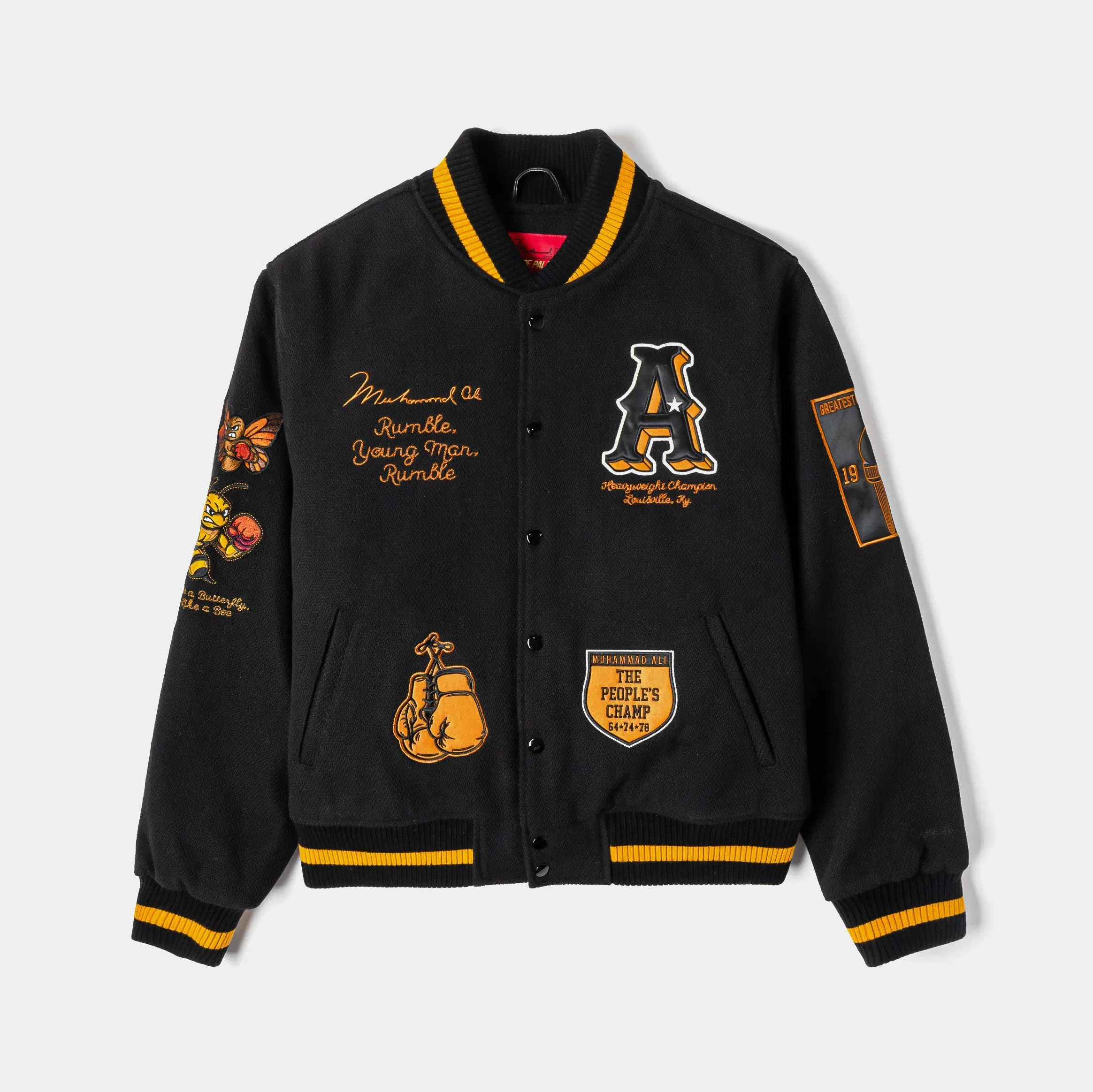 ALI X SP SP x Muhammad Ali Worldwide Varsity Mens Jacket (Black/Orange)