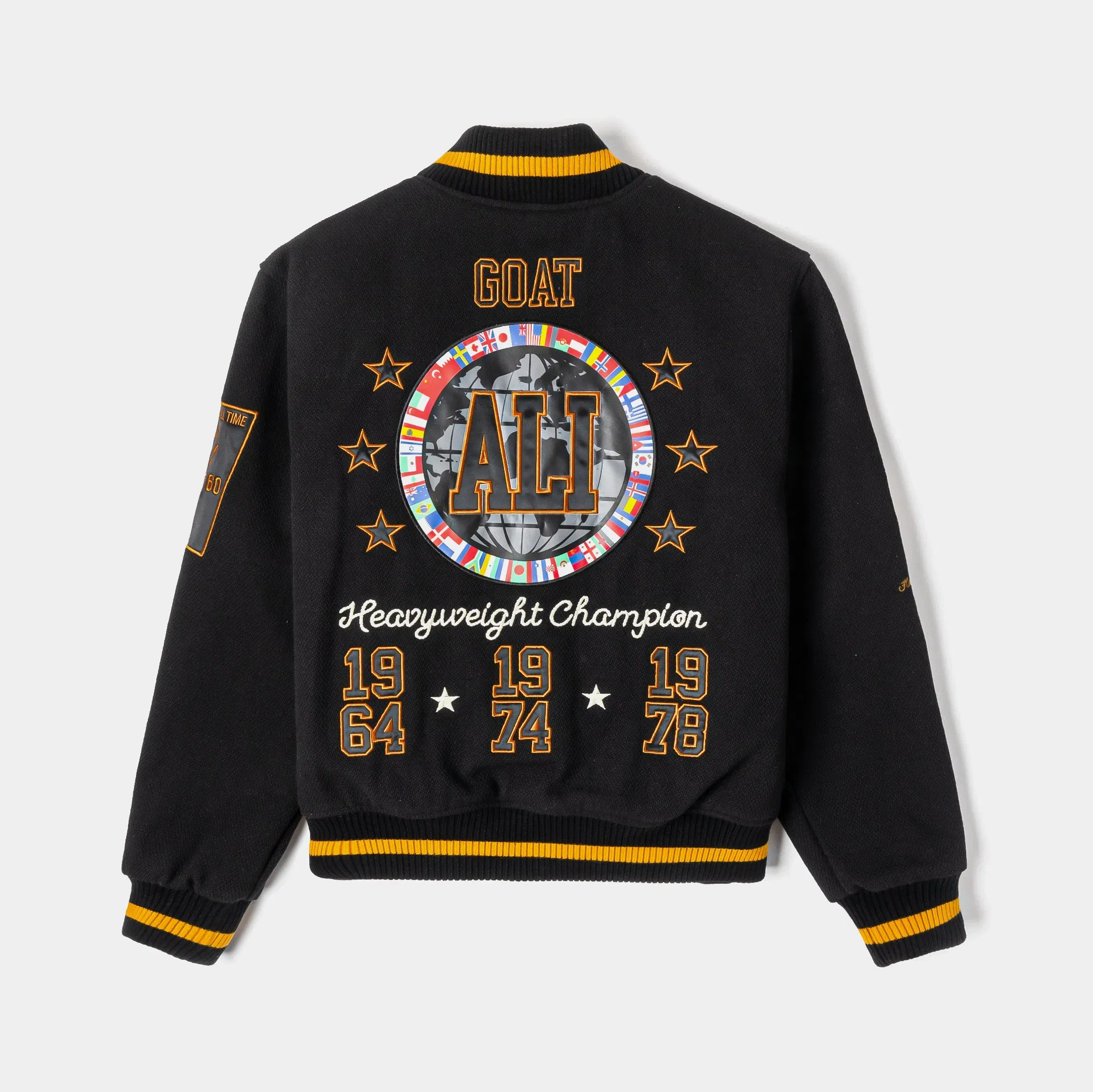 ALI X SP SP x Muhammad Ali Worldwide Varsity Mens Jacket (Black/Orange)