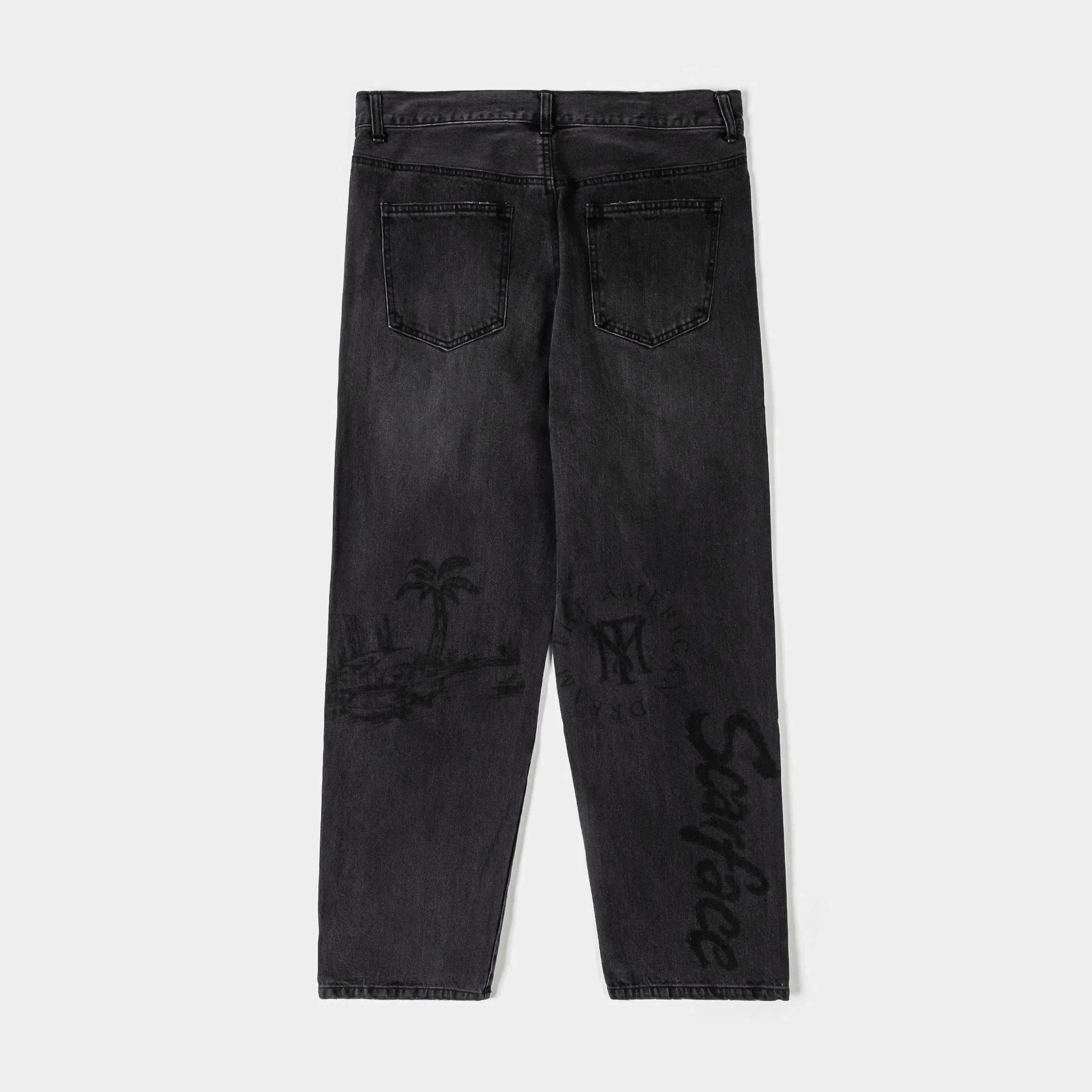 SCARFACE X SP SP x Scarface All Over Print Oversized Demin Washed Mens Pants (Black/Black)
