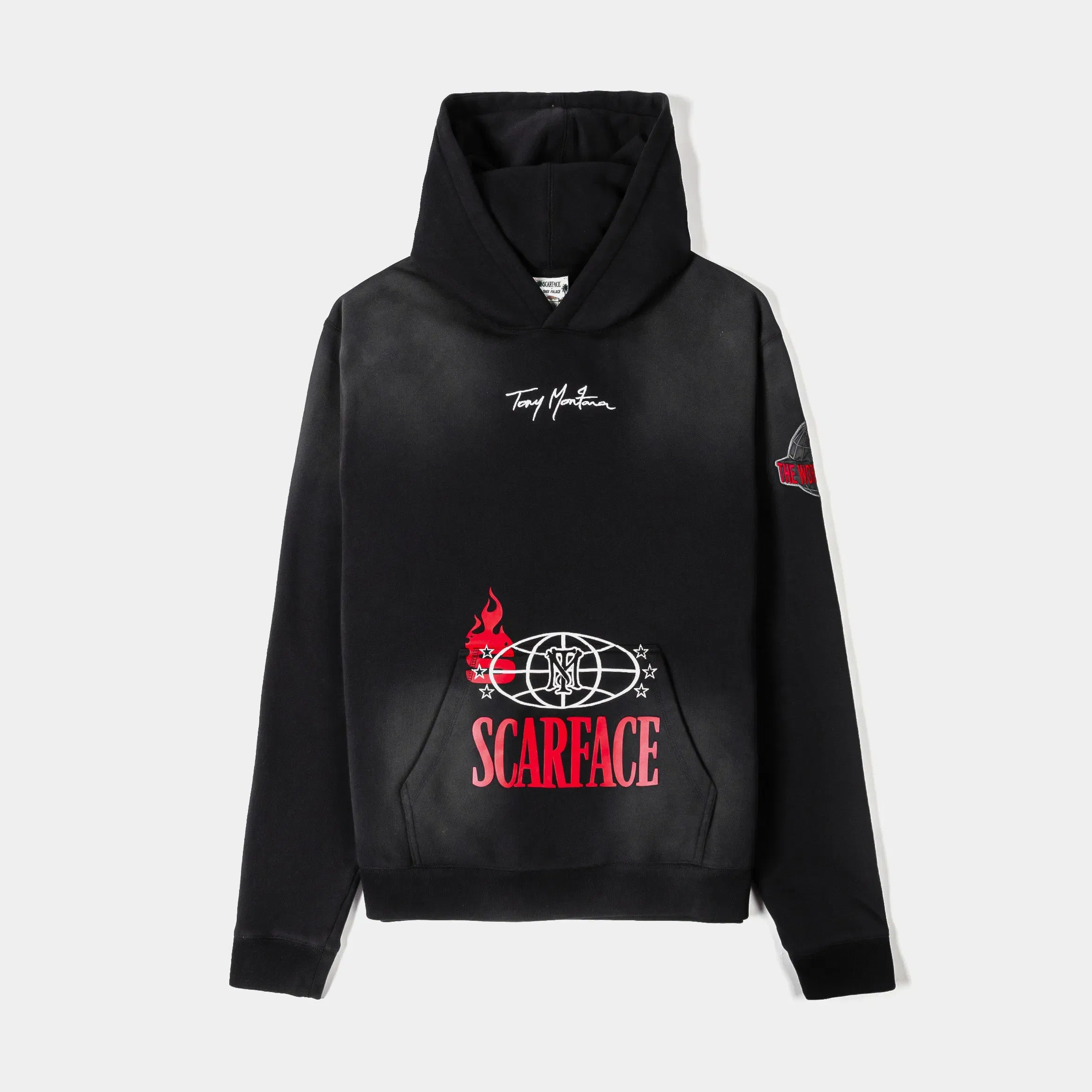 SCARFACE X SP SP x Scarface Montana Washed Pullover Mens Hoodie (Black/Red)